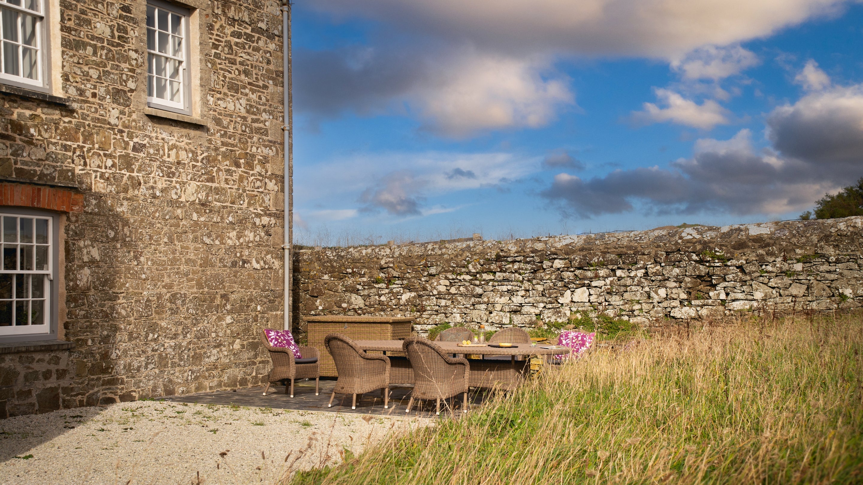 The outdoor seating area at Pentire Head Farmhouse, Cornwall