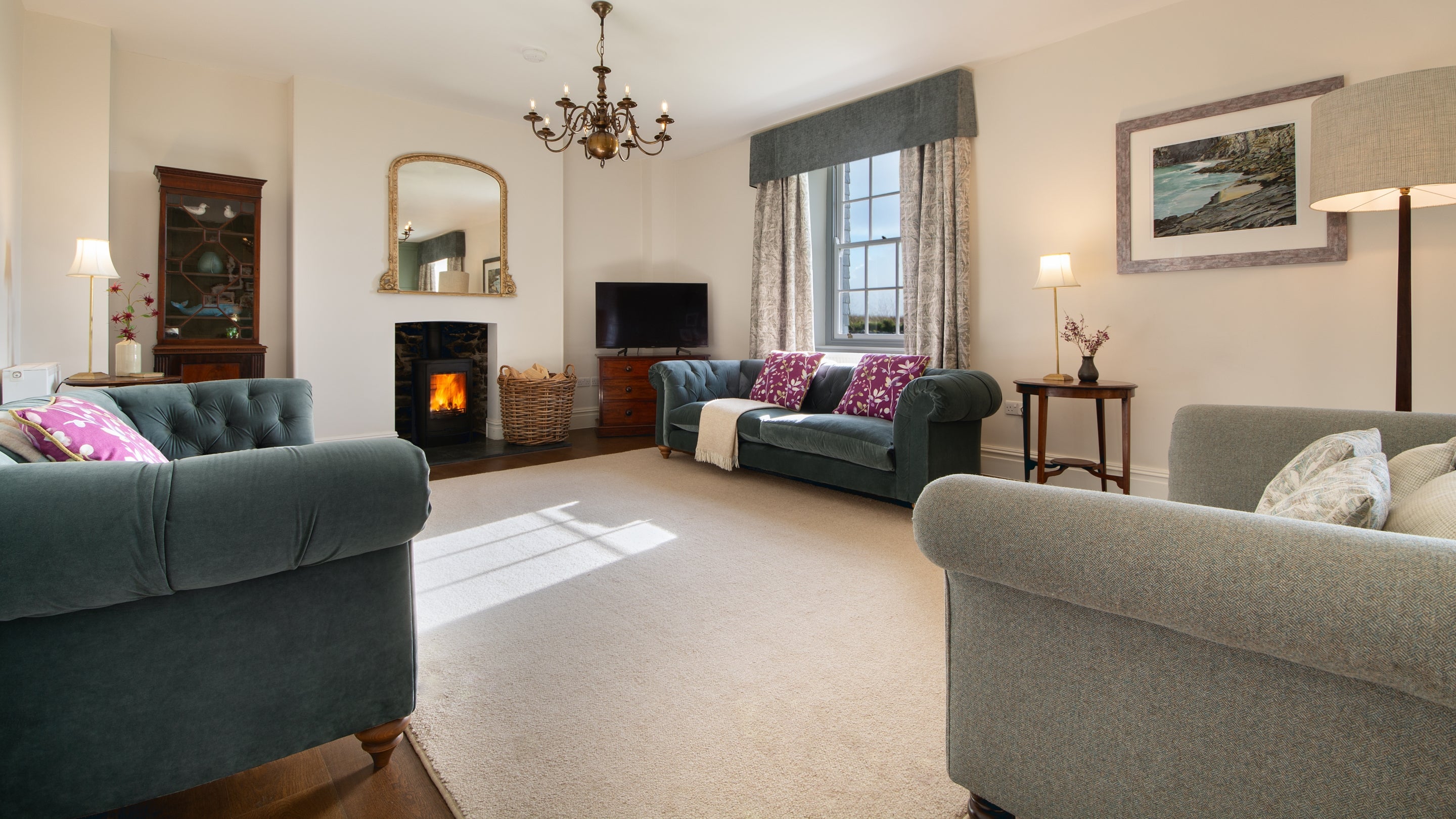 The sitting room at Pentire Head Farmhouse, Cornwall