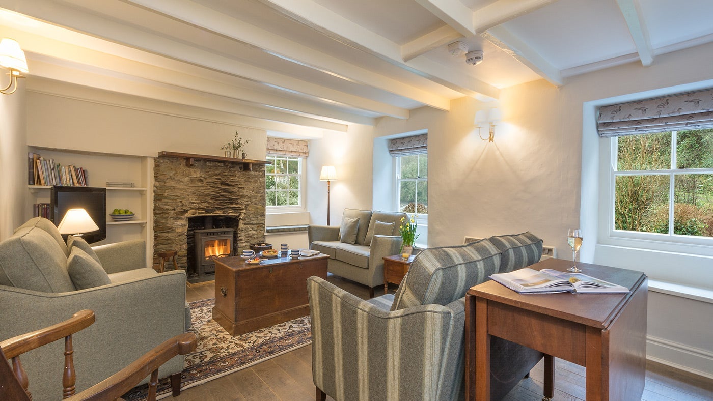The sitting room at The Farm House, Pont Pill, Cornwall