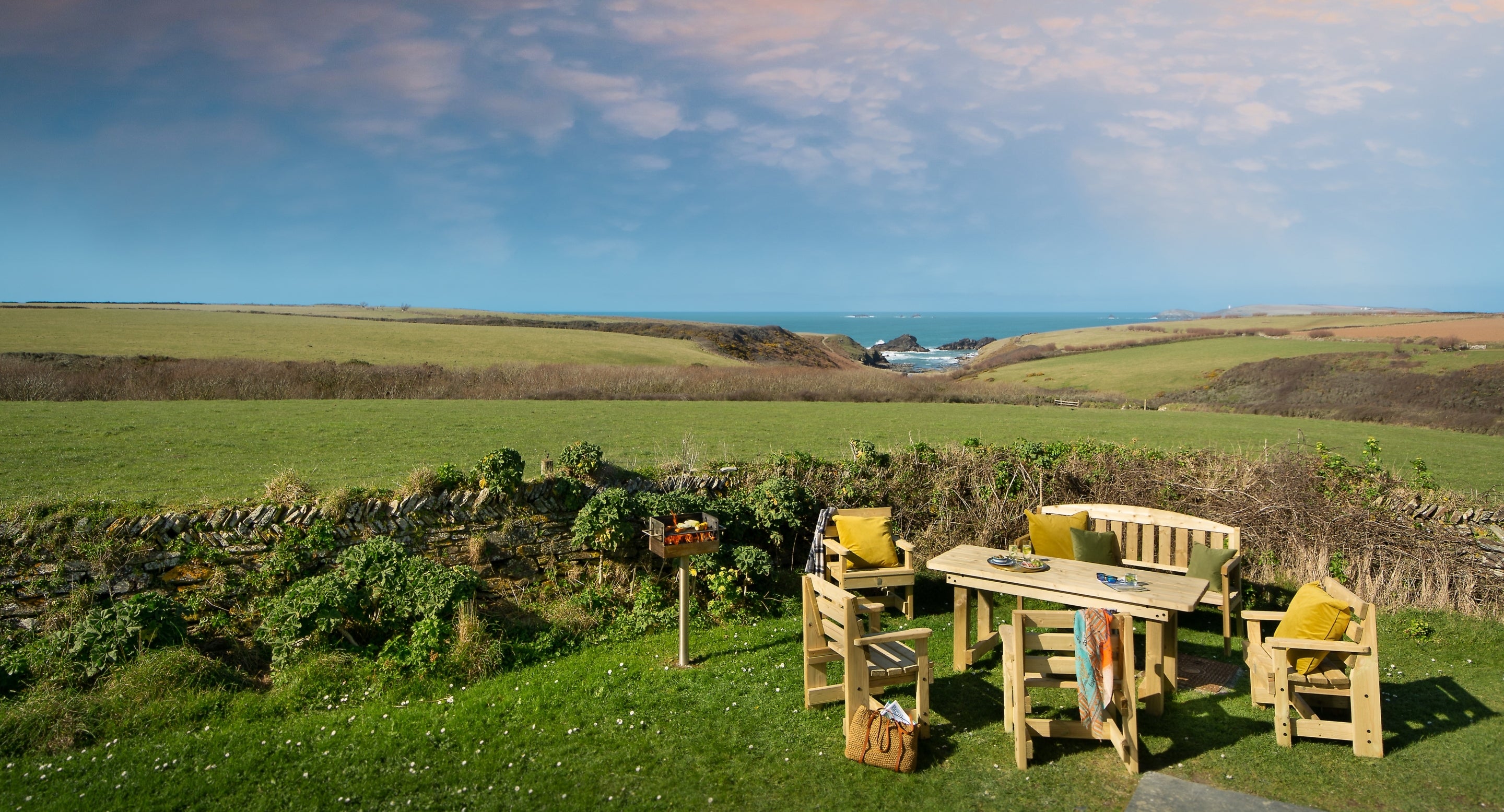 The outdoor seating at Porth Mear Barn, Cornwall