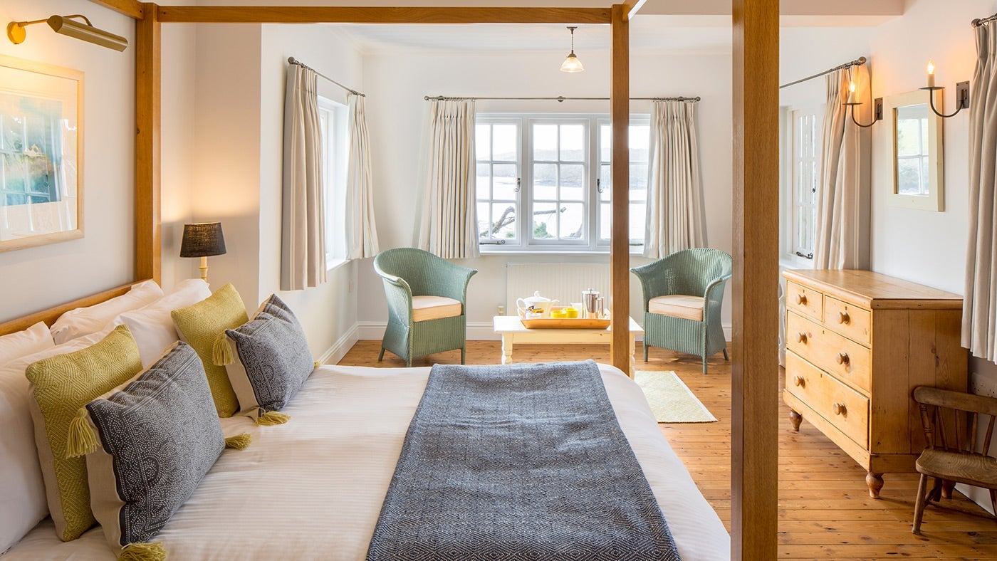 The double bedroom at Powders, Helston, Cornwall