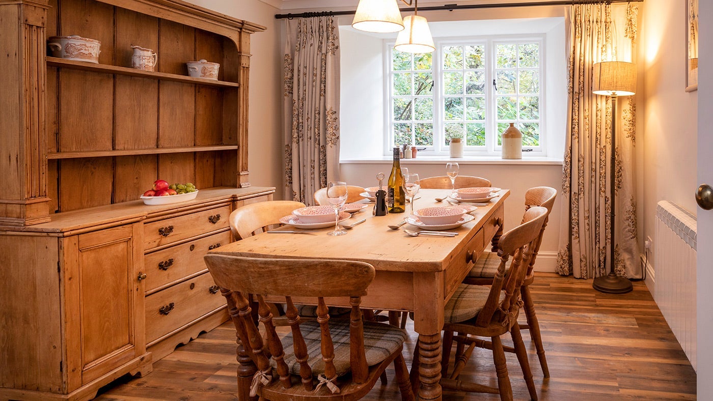 The dining room at Roseland Porth Barn, Cornwall