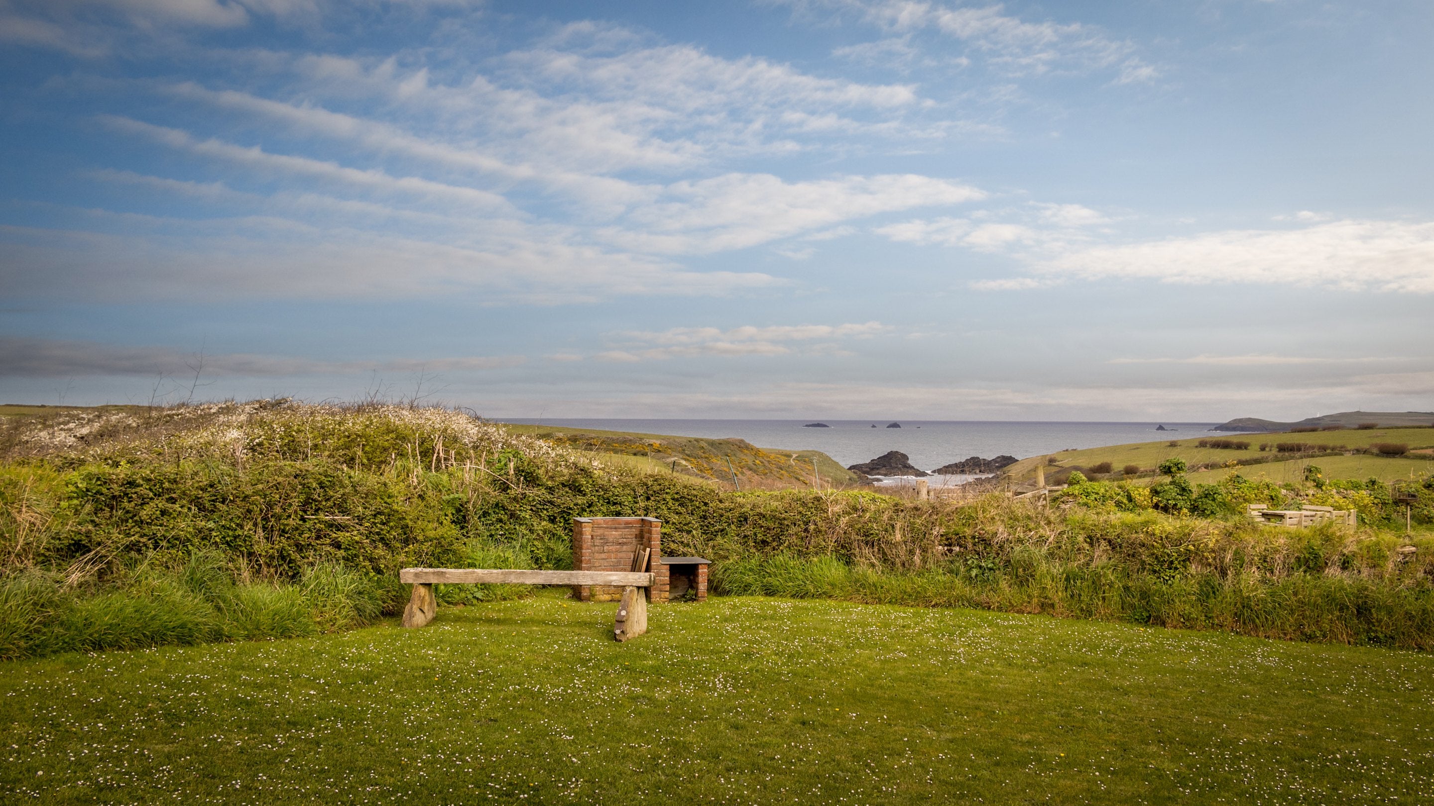 The sea view from the garden at Skipper's Cabin, Cornwall