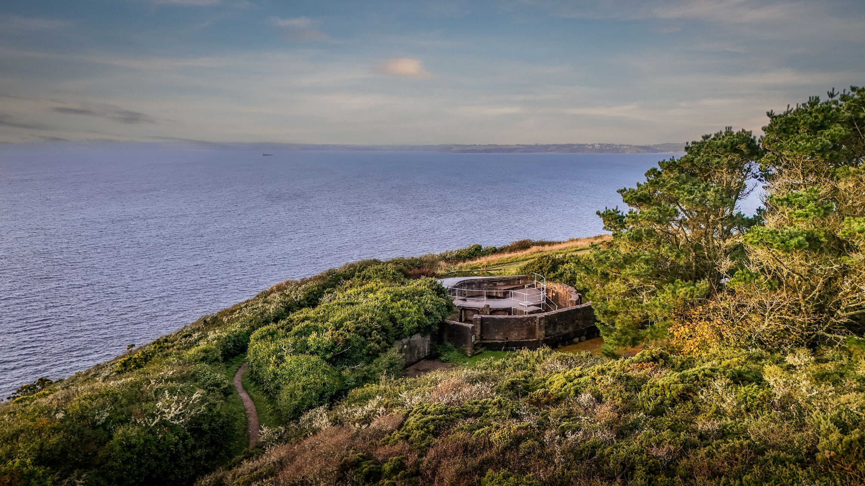 The gun battery near the holiday cottages at St Anthony Head, Cornwall
