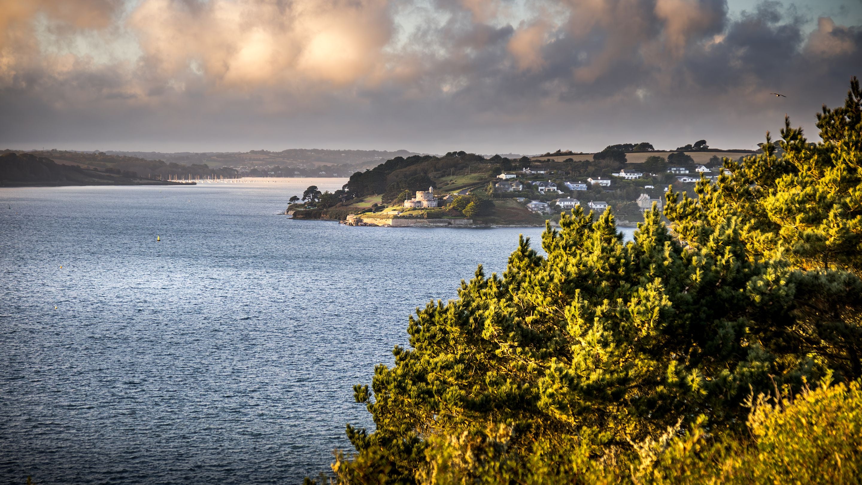 A view from St Anthony Head, across the esturary to St Mawes Castle, Cornwall