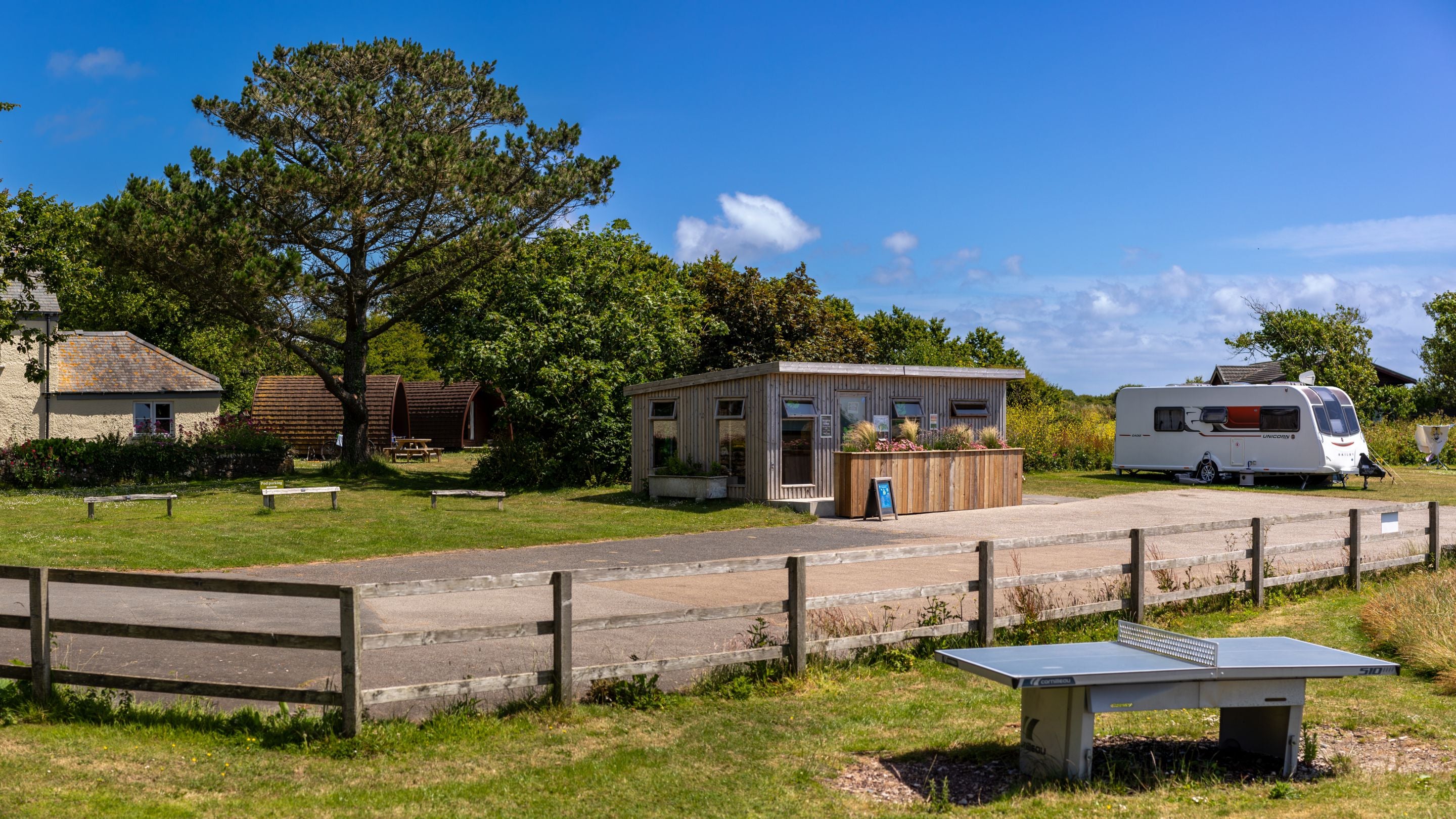 The exterior of the shop at Teneriffe Farm Campsite, Cornwall
