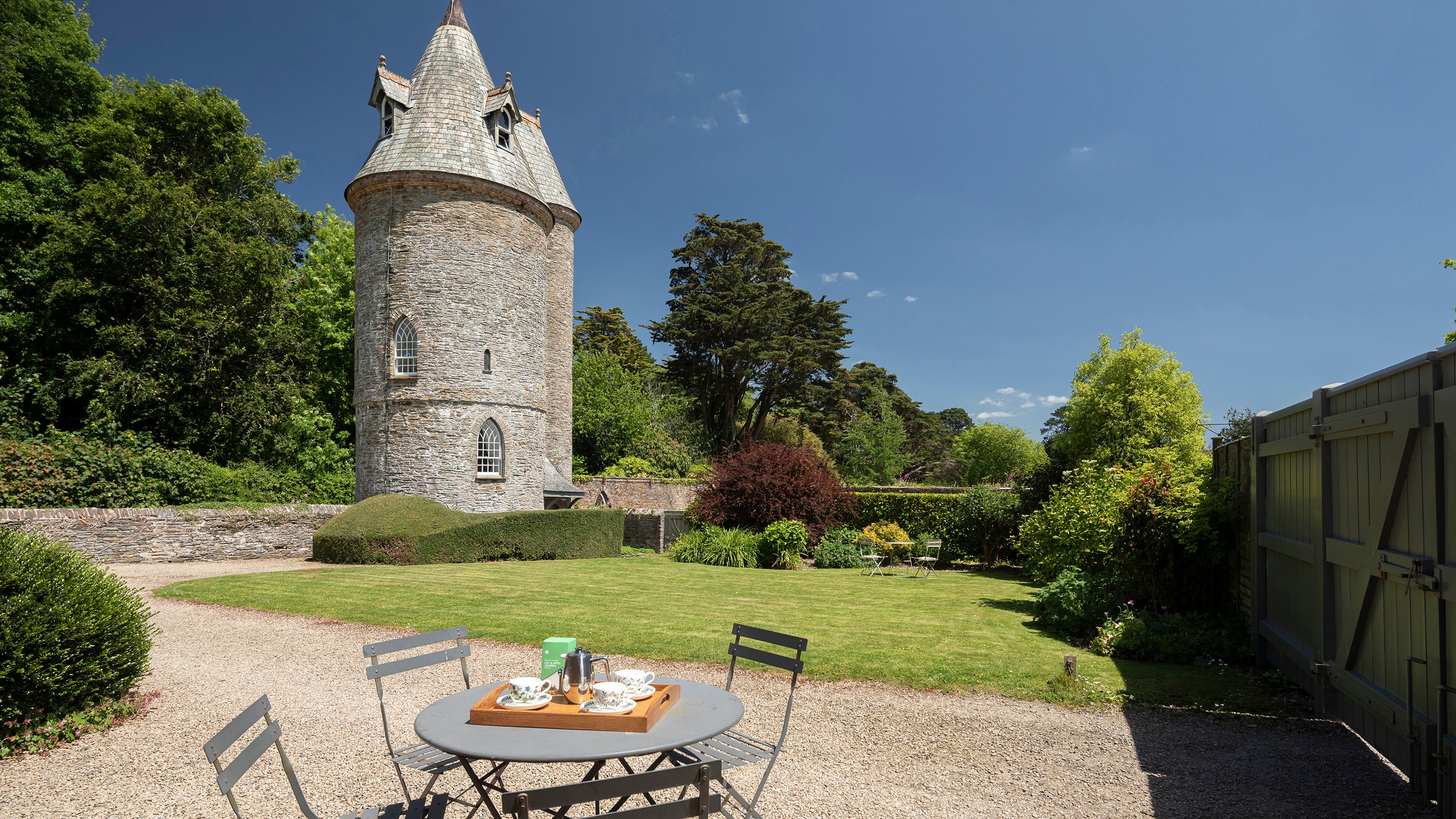 The outdoor seating area at Trelissick Engine House, Trelissick, Cornwall