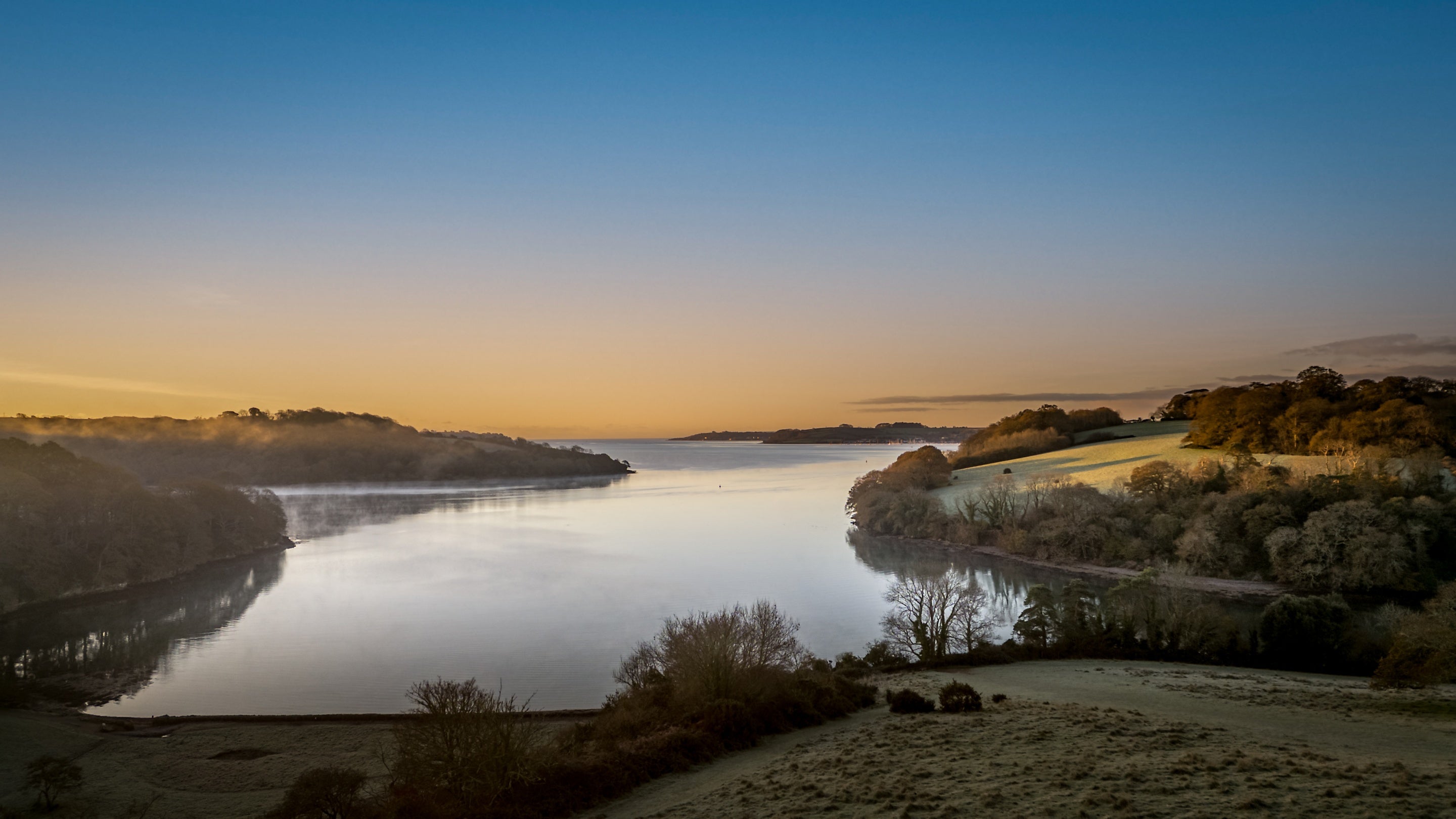 An aerial view of the River Fal at Trelissick, Suffolk