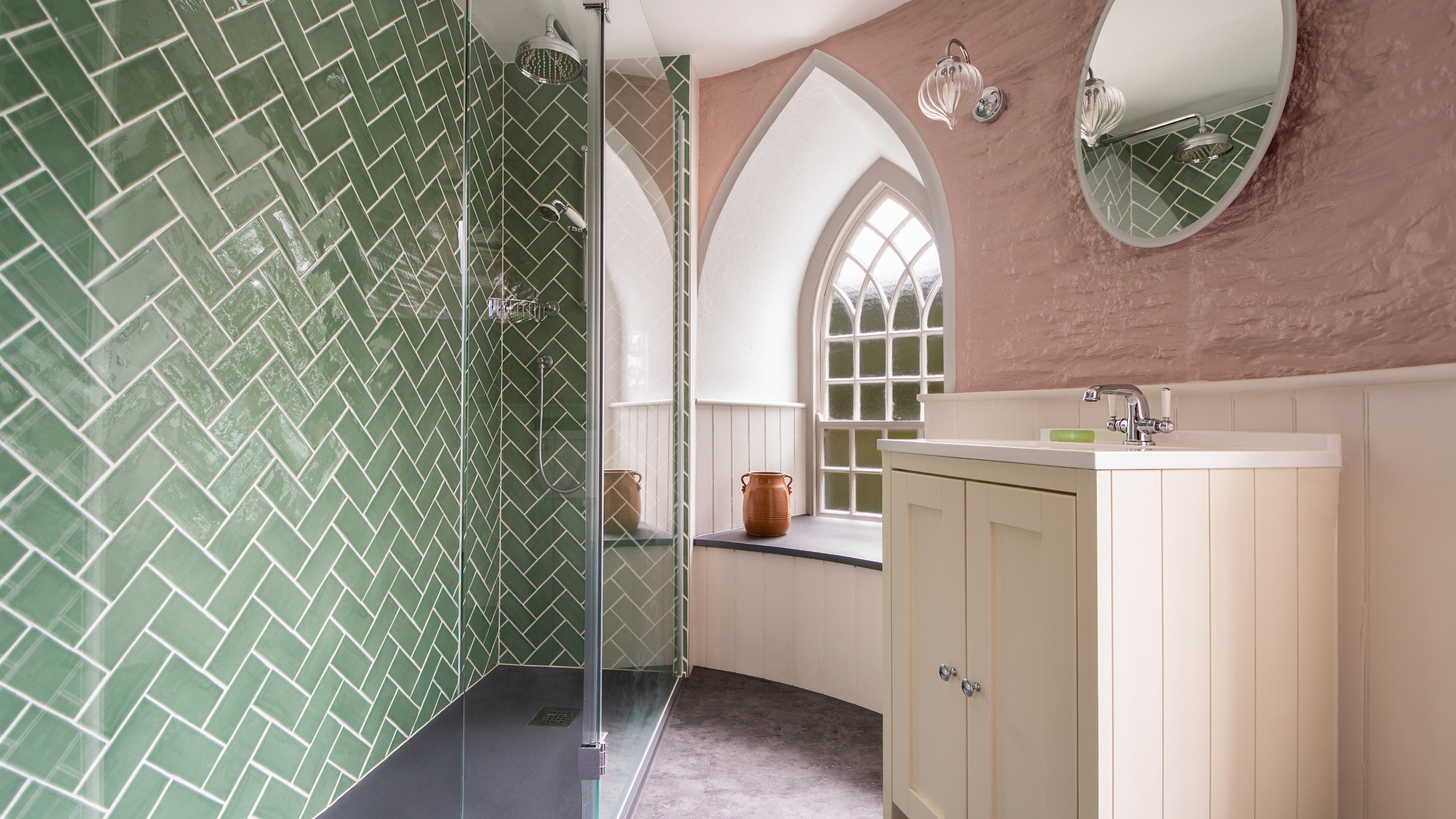 The shower room at Trelissick Water Tower, Cornwall