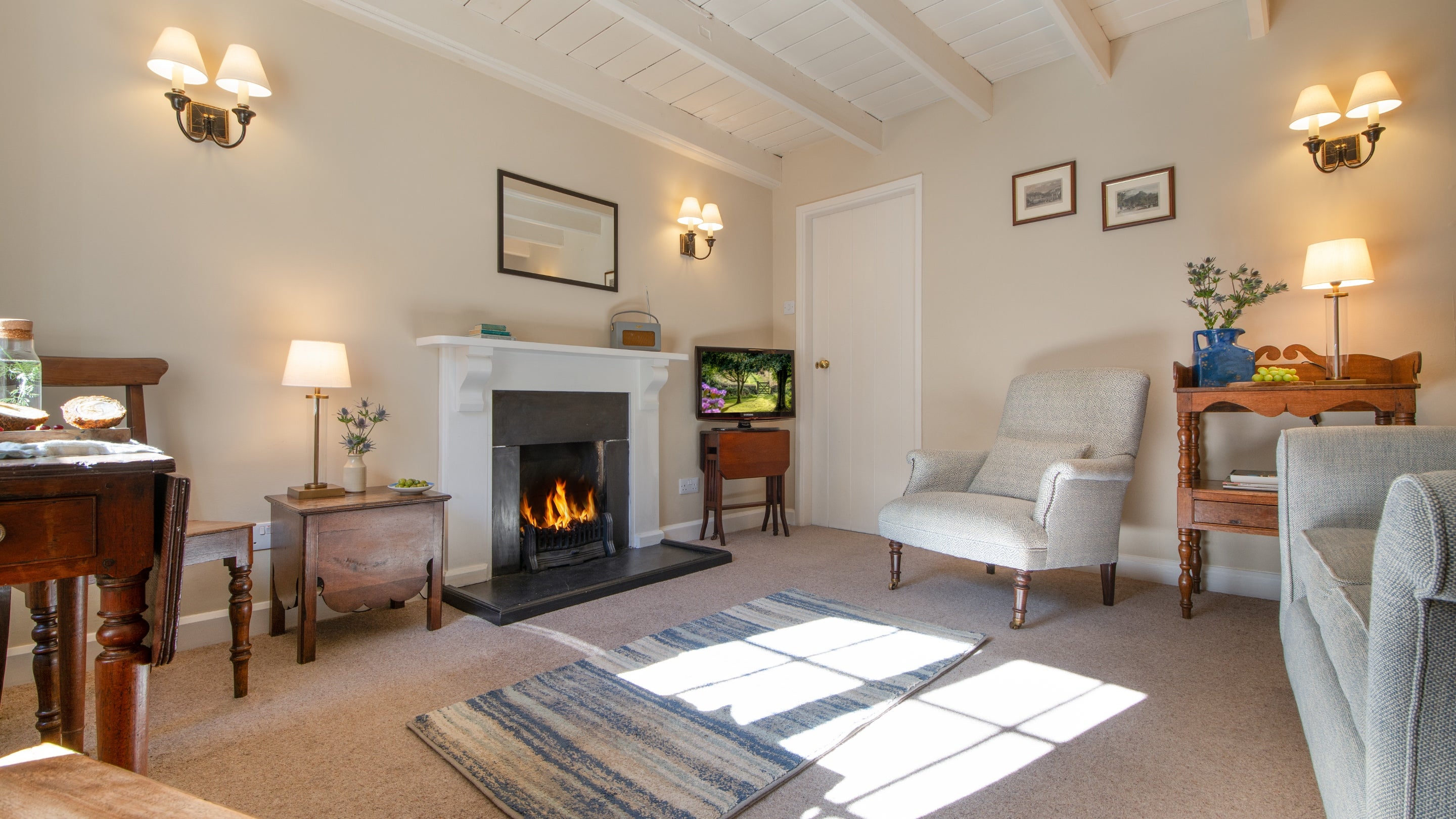 The sitting room at Triggabrowne Cottage, before the open fire was replaced with a woodburner, Cornwall