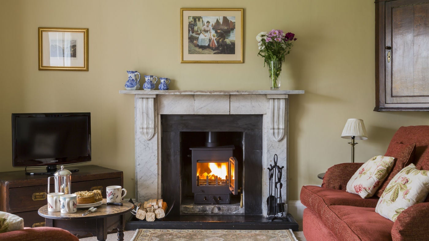 The sitting room at The Farm House, Lanteglos-by-Fowey, Cornwall