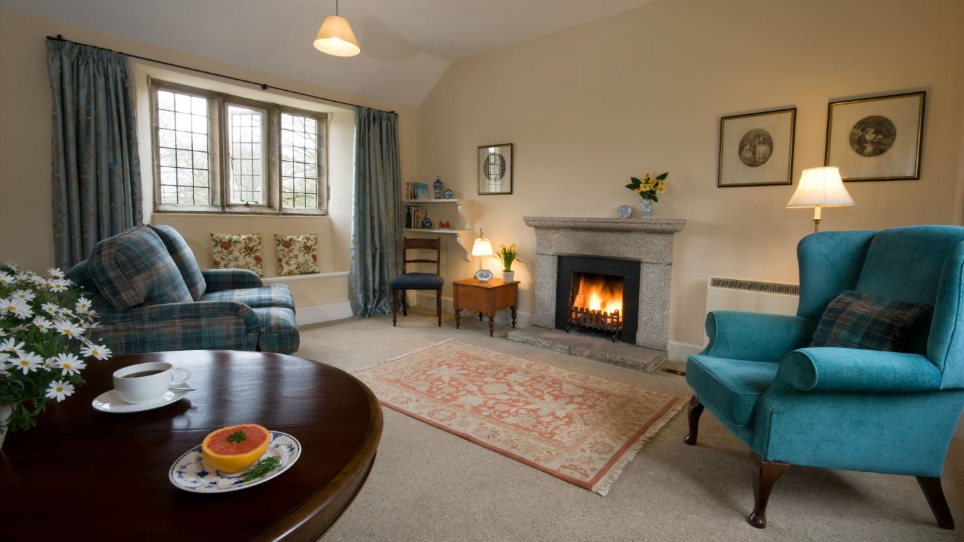 The sitting room at The West Wing, Trerice, Cornwall
