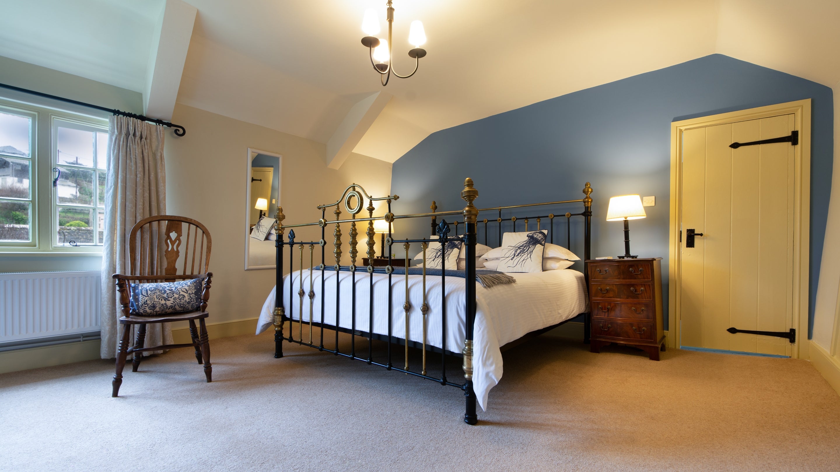 The double bedroom at The White Cottage, Cornwall