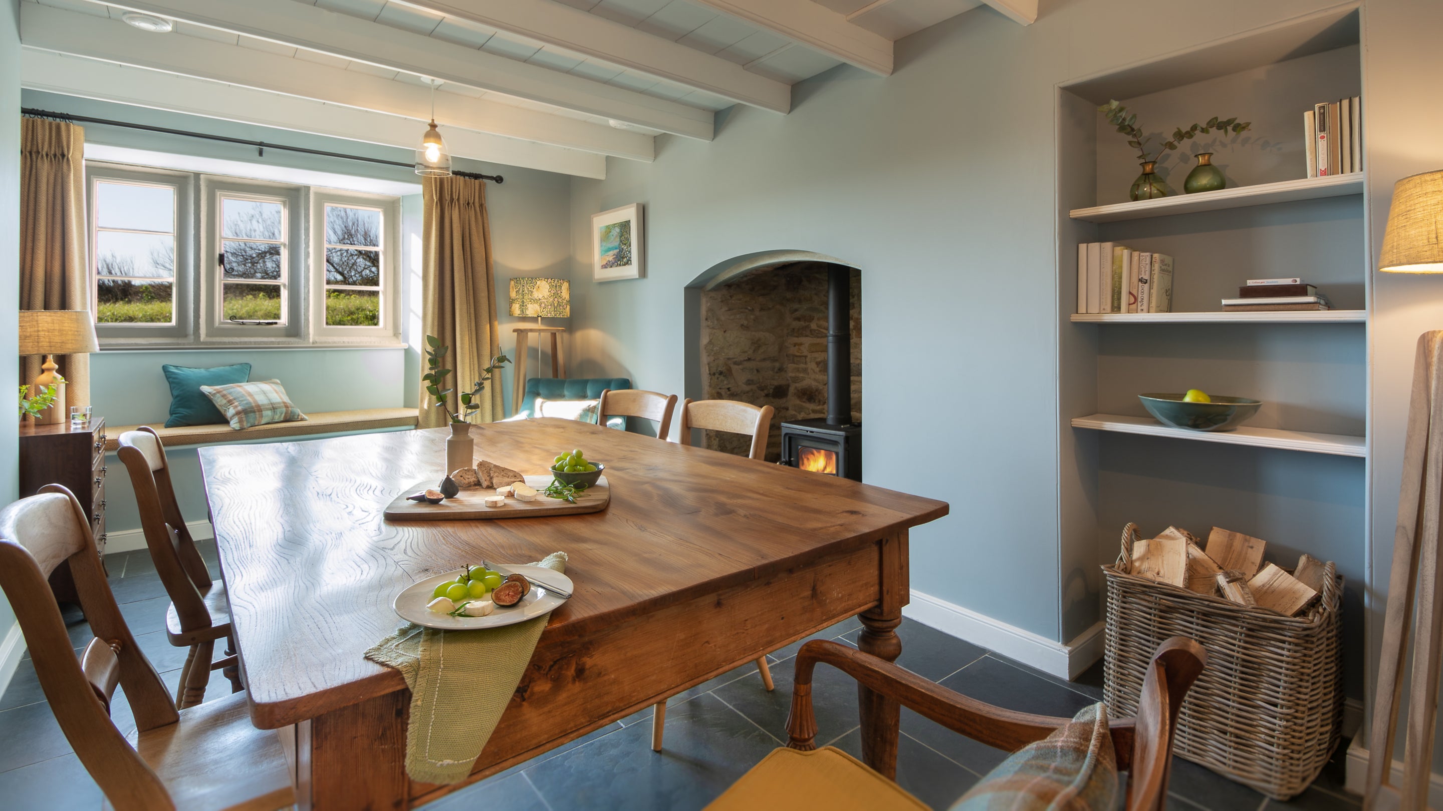 The dining room at Winnianton Farmhouse, Cornwall