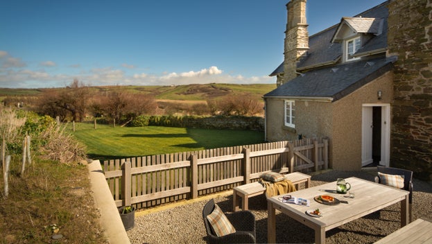 The outdoor seating at Winnianton Farmhouse, Cornwall