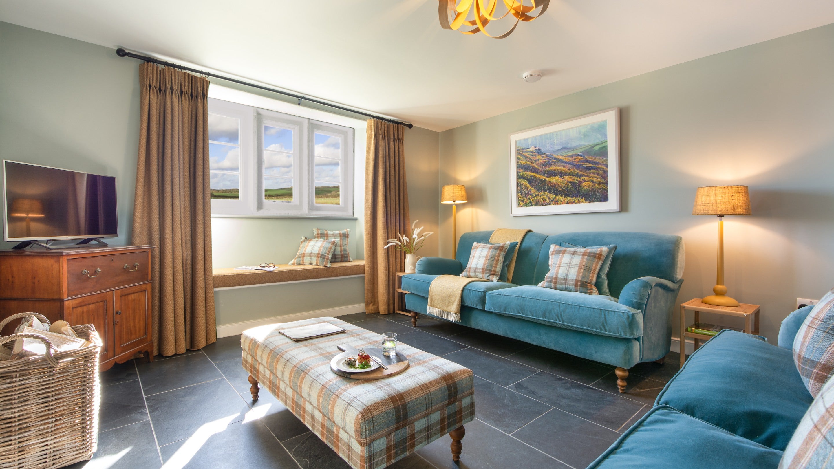 The sitting room at Winnianton Farmhouse, Cornwall