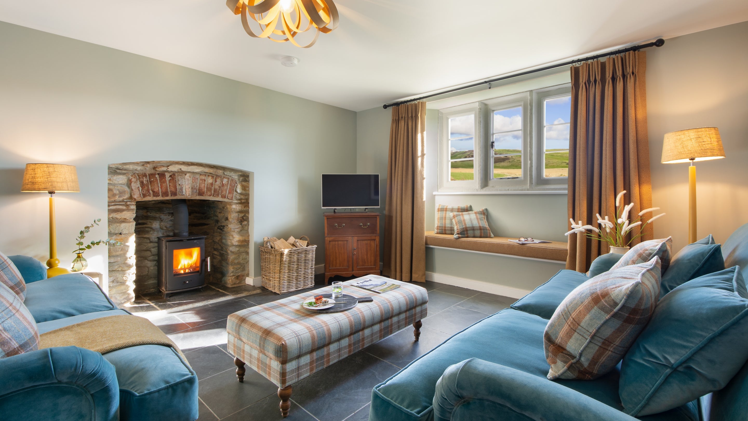 The sitting room at Winnianton Farmhouse, Cornwall