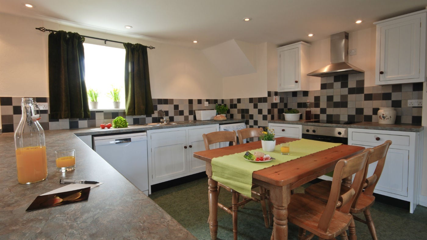 The kitchen and dining area at Honor's House, Zennor, Cornwall