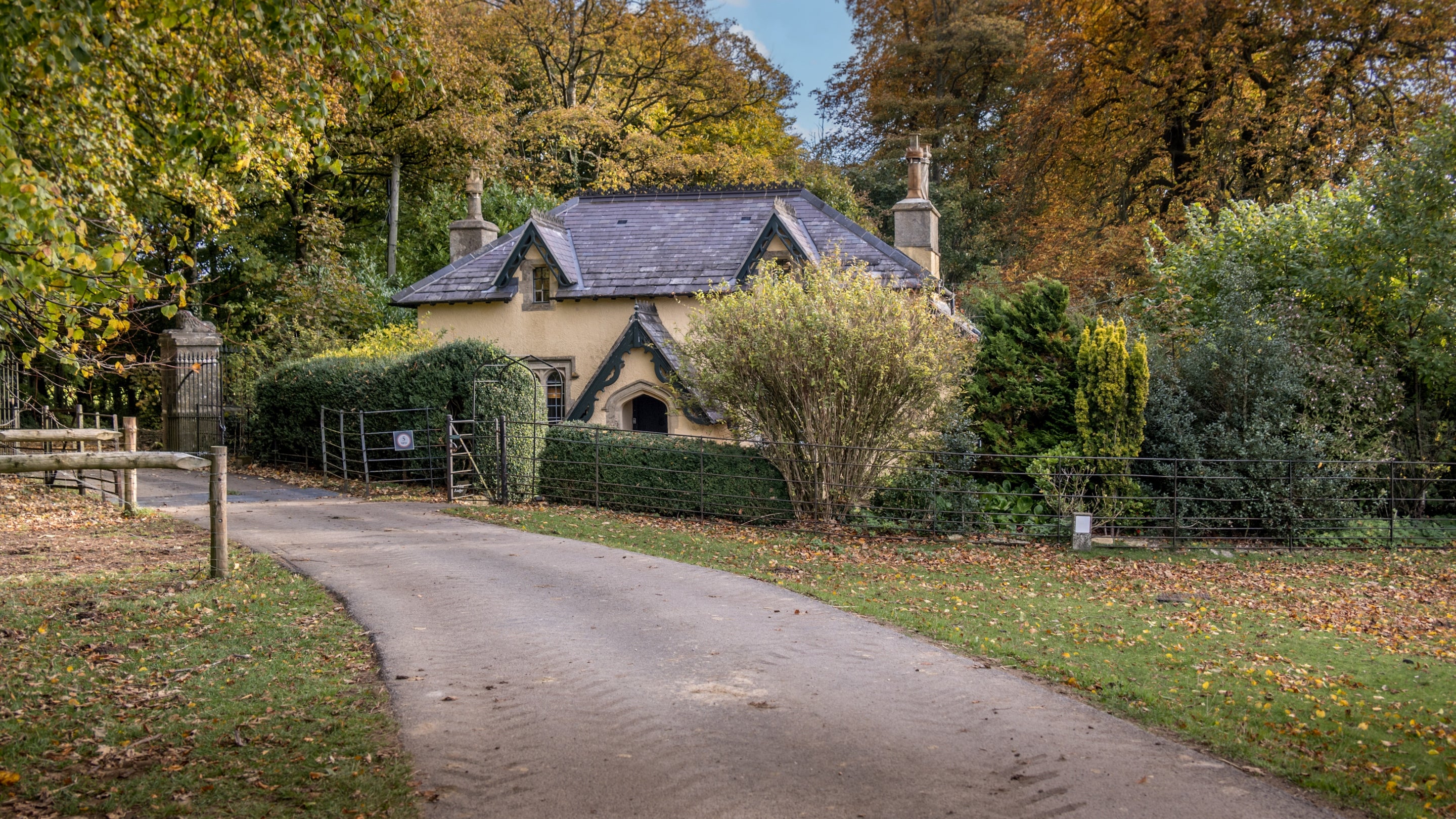 The exterior of Lion Lodge at the entrance to Newark Park Estate, Gloucestershire