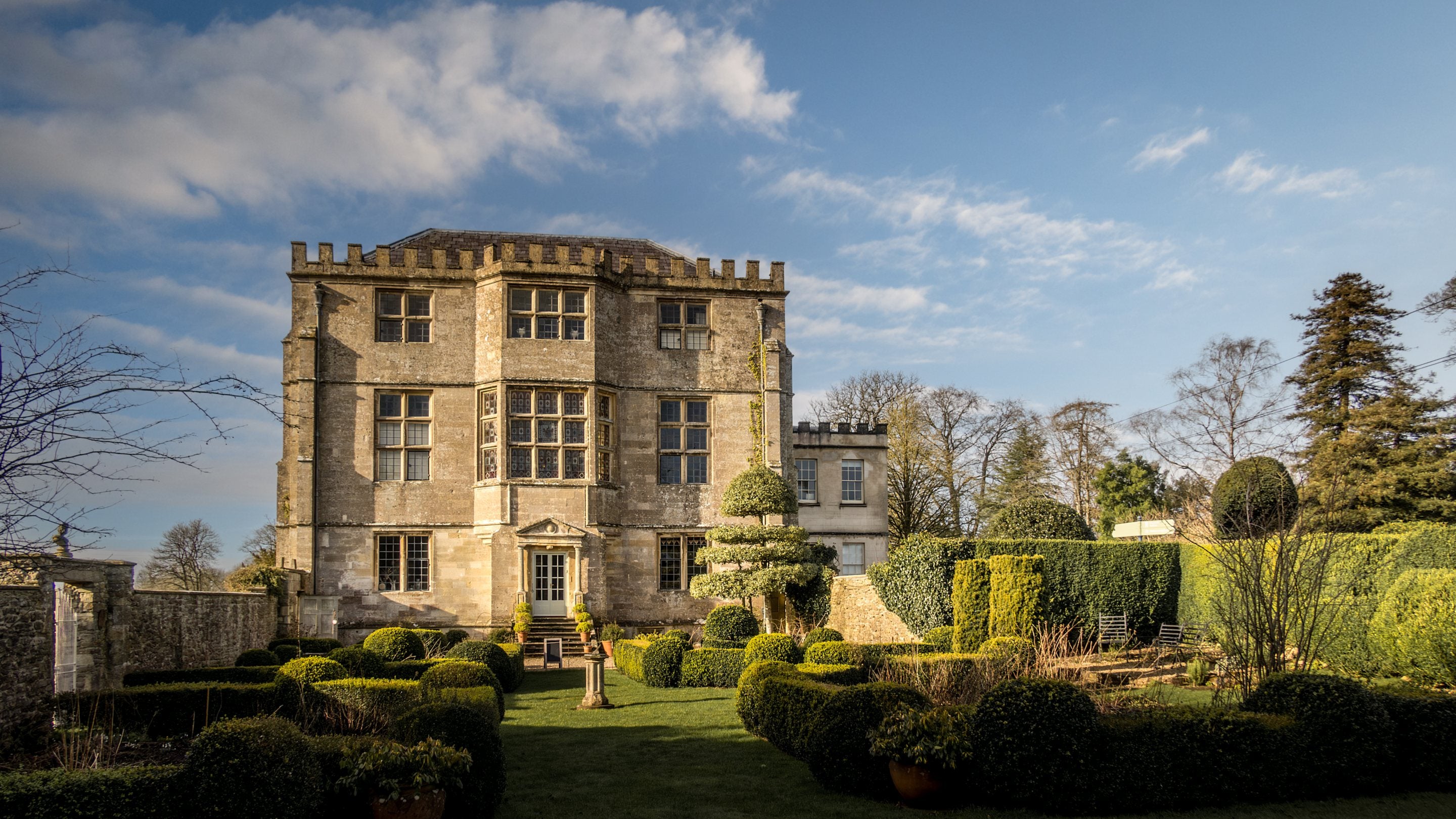The house at garden at Newark Park in winter, Gloucestershire