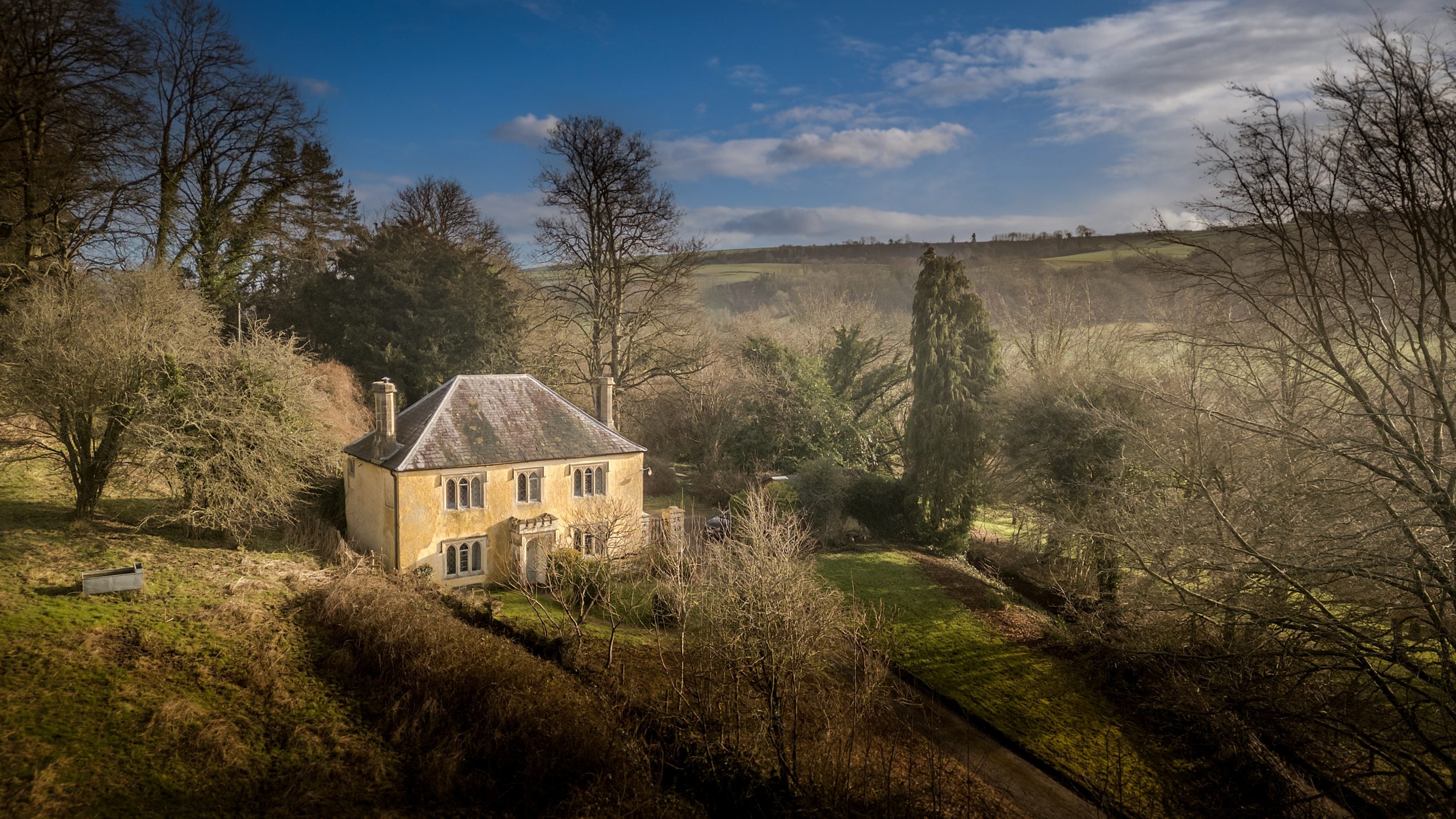An aerial view of Newark Lower Lodge, Gloucestershire