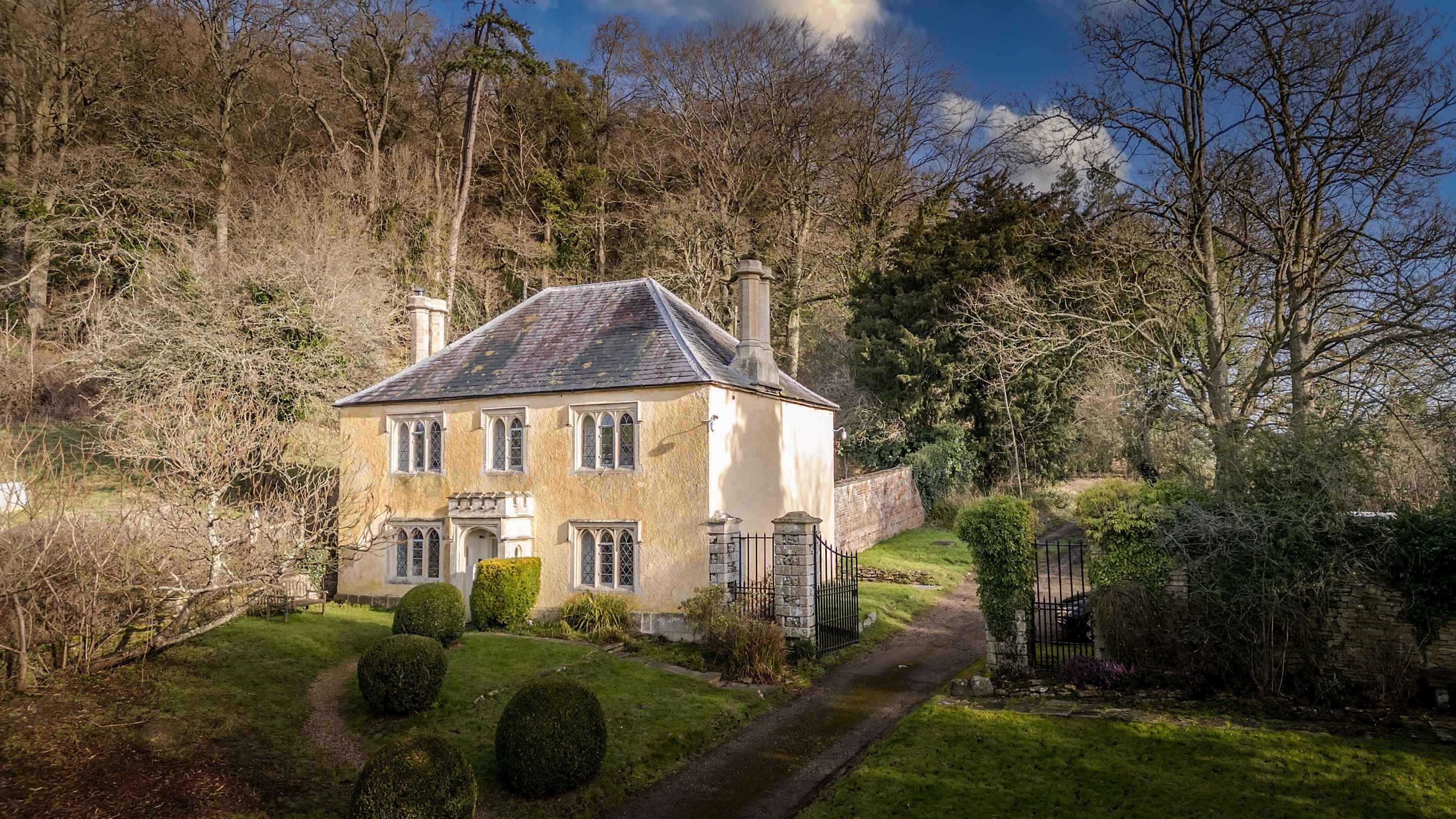 The large front garden at Newark Lower Lodge, Gloucestershire
