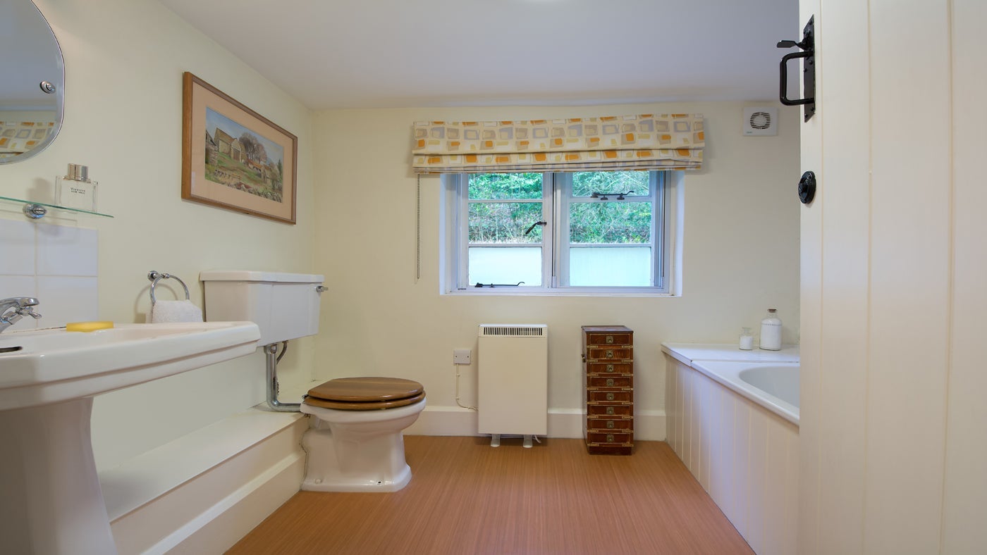 Bathroom at Woody's Cottage, Sheepscombe, Gloucestershire