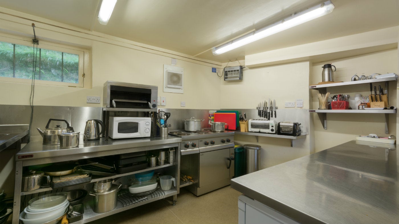 The kitchen at Exmoor Bunkhouse, Lynmouth, Devon