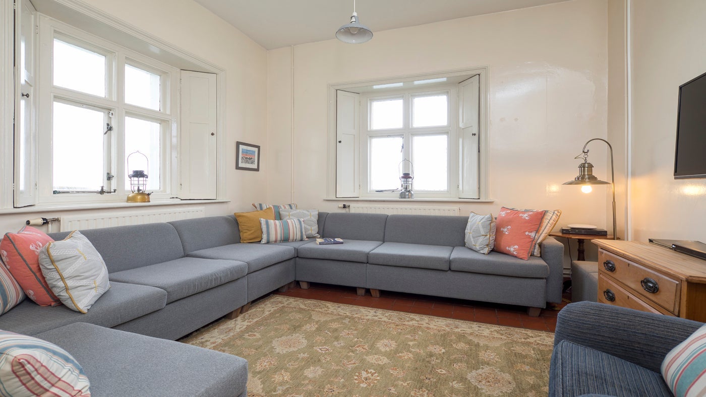 The television room at The Lighthouse Keepers' Cottage, Foreland Point, Lynton, Devon
