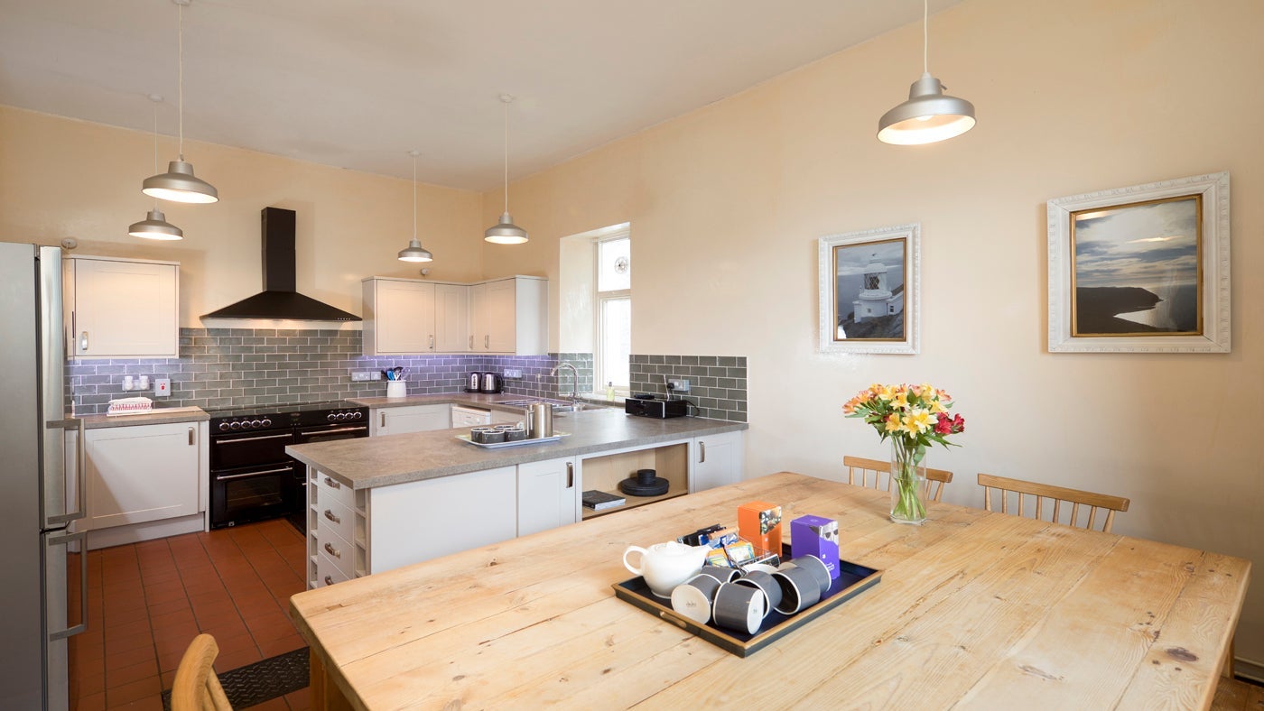 The kitchen dining room at The Lighthouse Keepers' Cottage, Foreland Point, Lynton, Devon