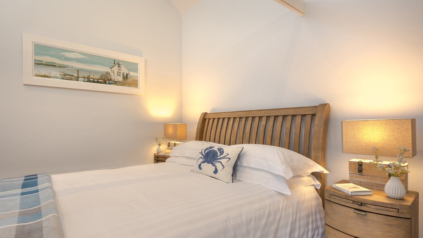 The bedroom at Gordon's Cabin, Woolacombe, Devon