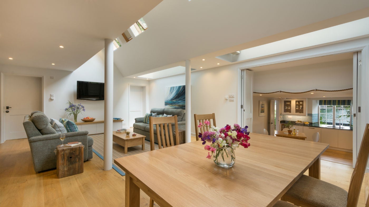 The large open plan sitting area at Ferry Cottage, Brixham, Devon