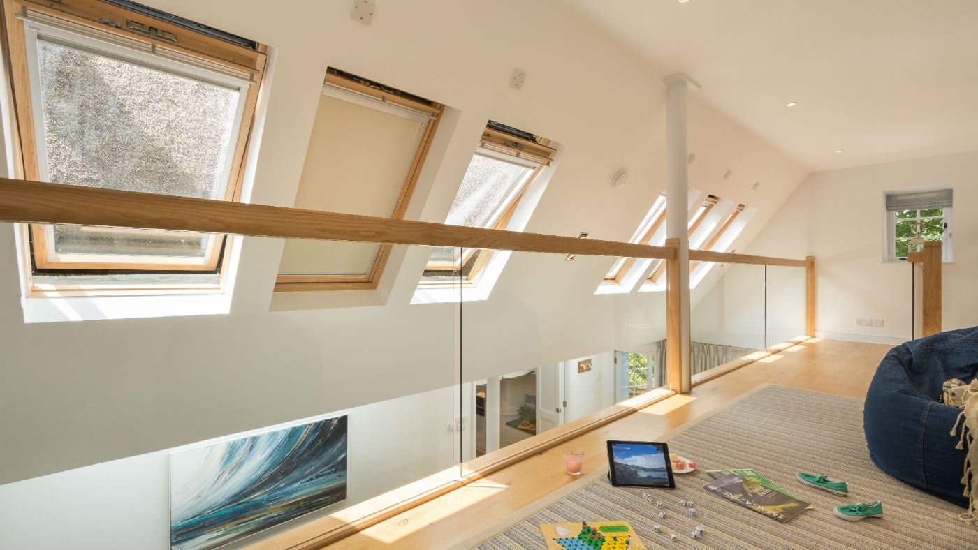 The bright mezzanine at Ferry Cottage, Brixham, Devon