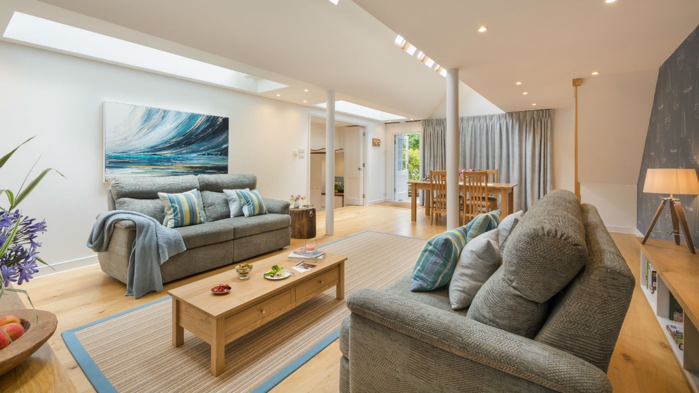 The large open plan sitting dining area at Ferry Cottage, Brixham, Devon