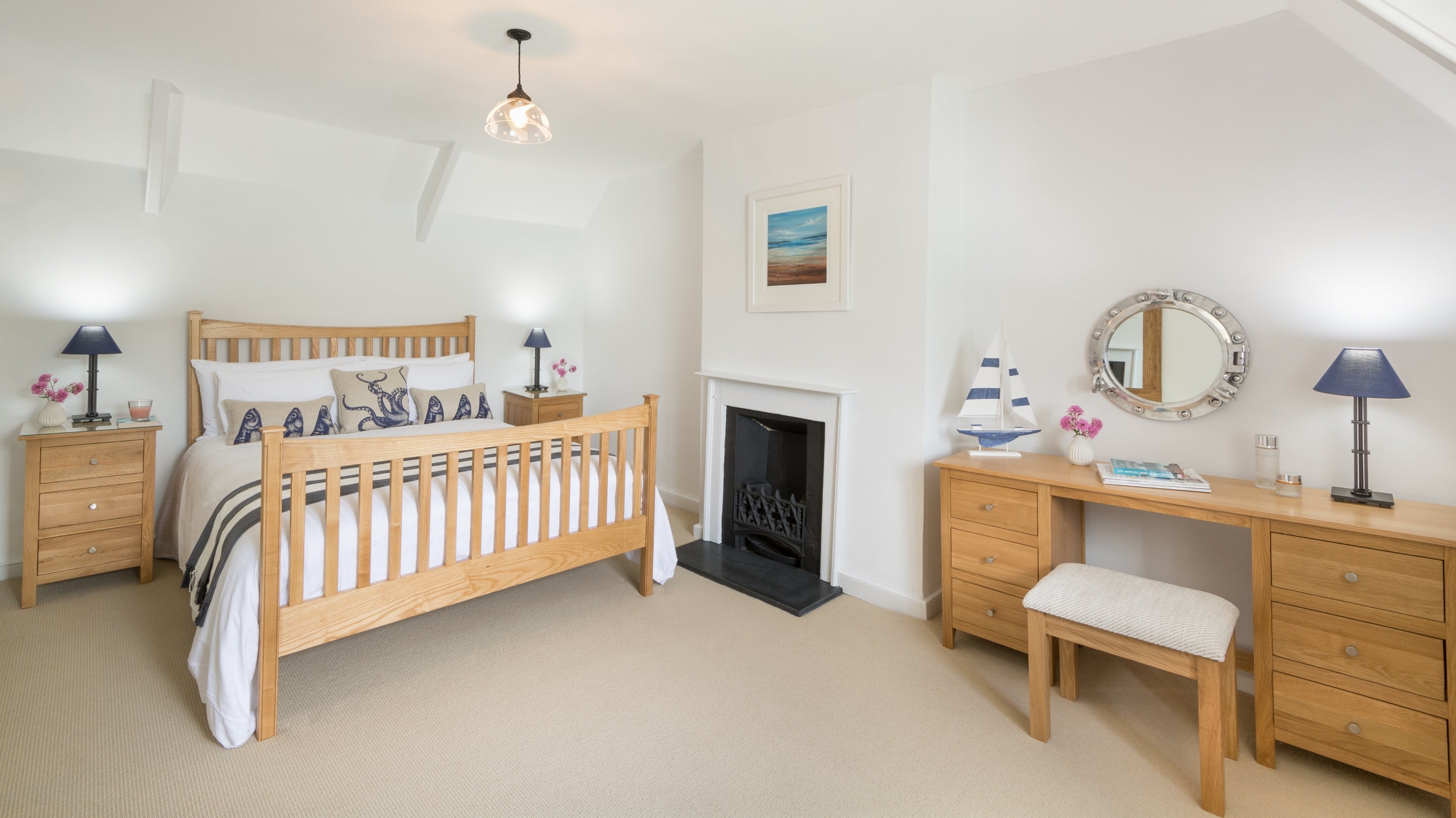 One of the double bedrooms at Greenway Ferry Cottage, Devon