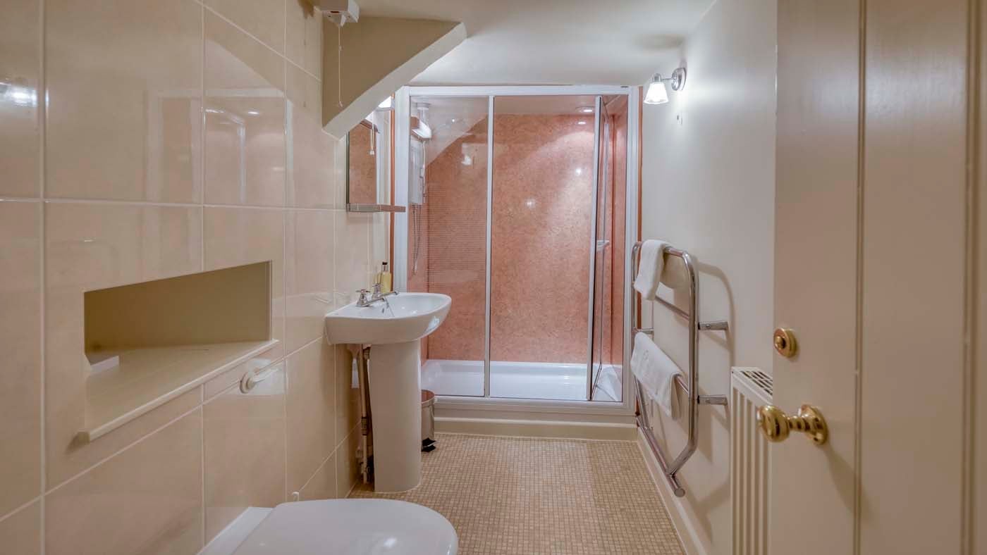 The shower room at Kipscombe Cottage, Devon