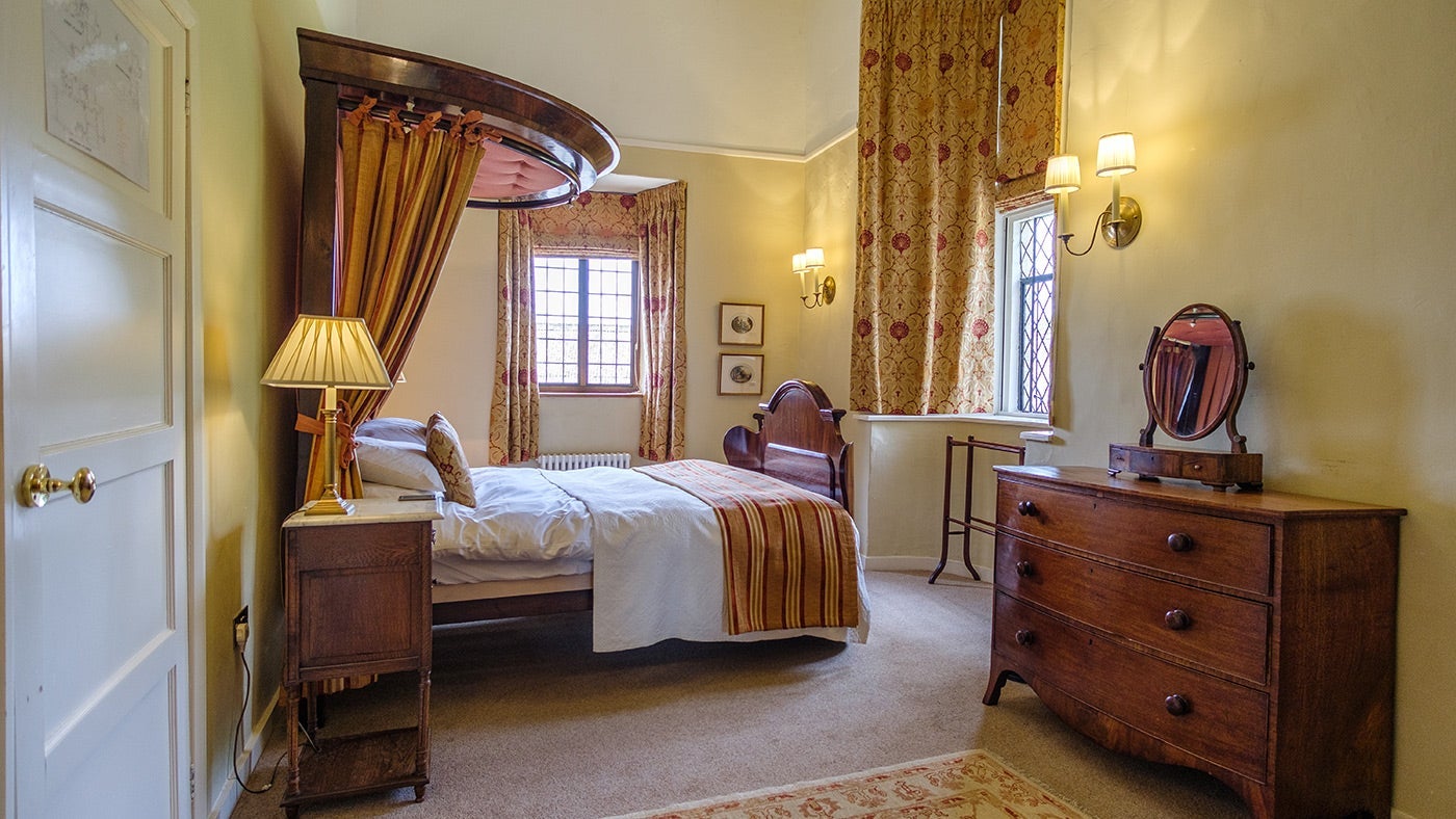 One of the double bedrooms at Shute Barton, Devon