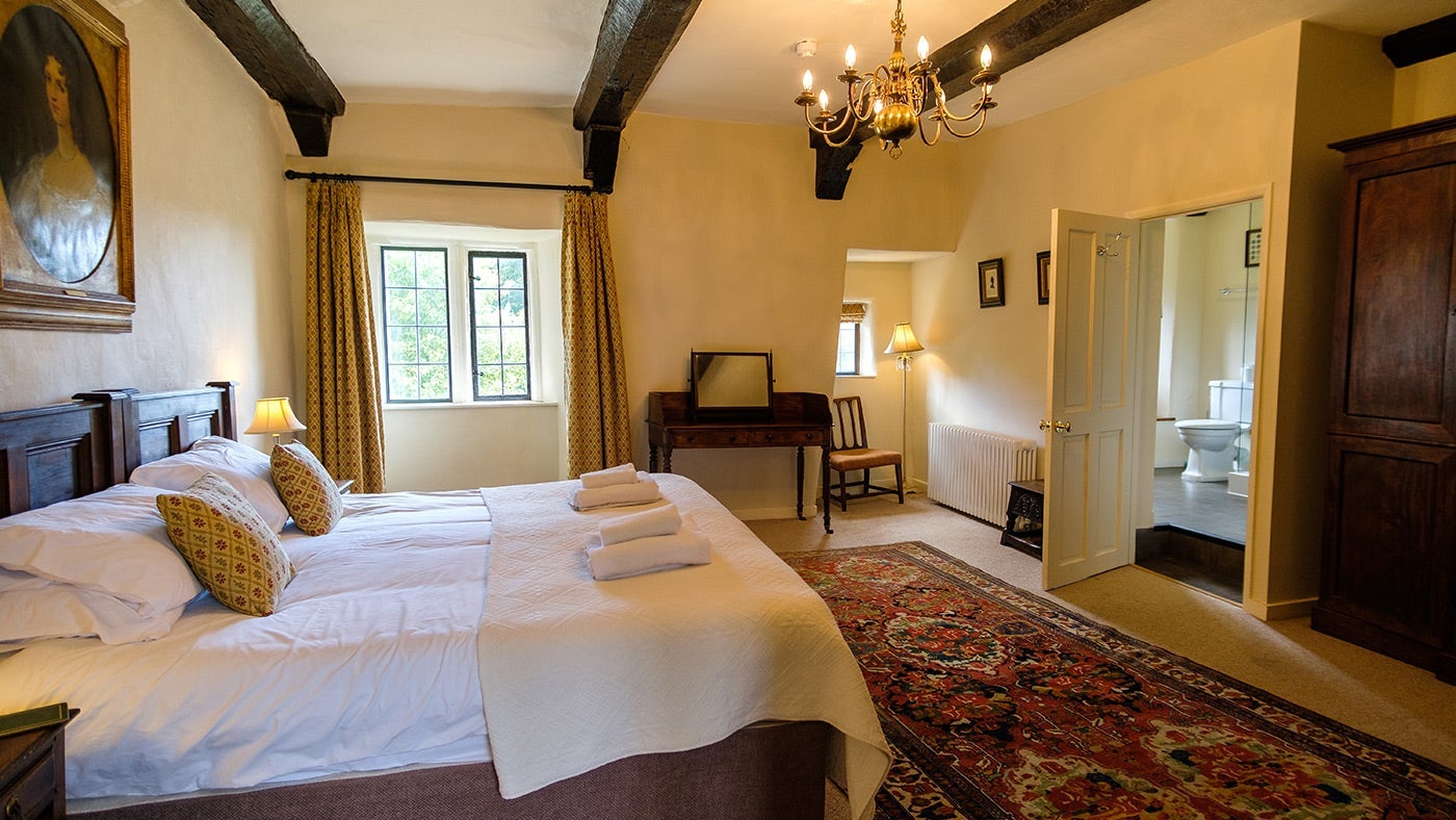 One of the double bedrooms at Shute Barton, Devon
