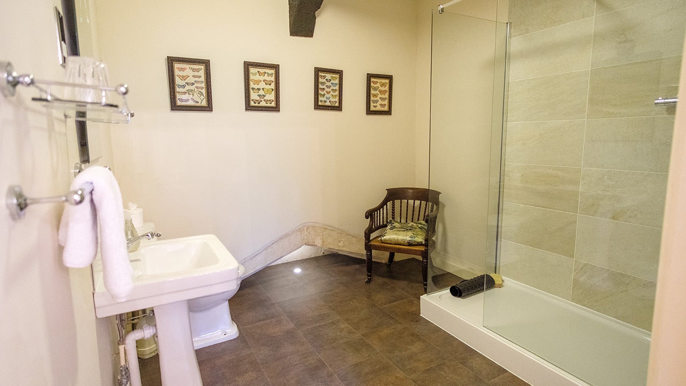 The shower room at Shute Barton, Devon