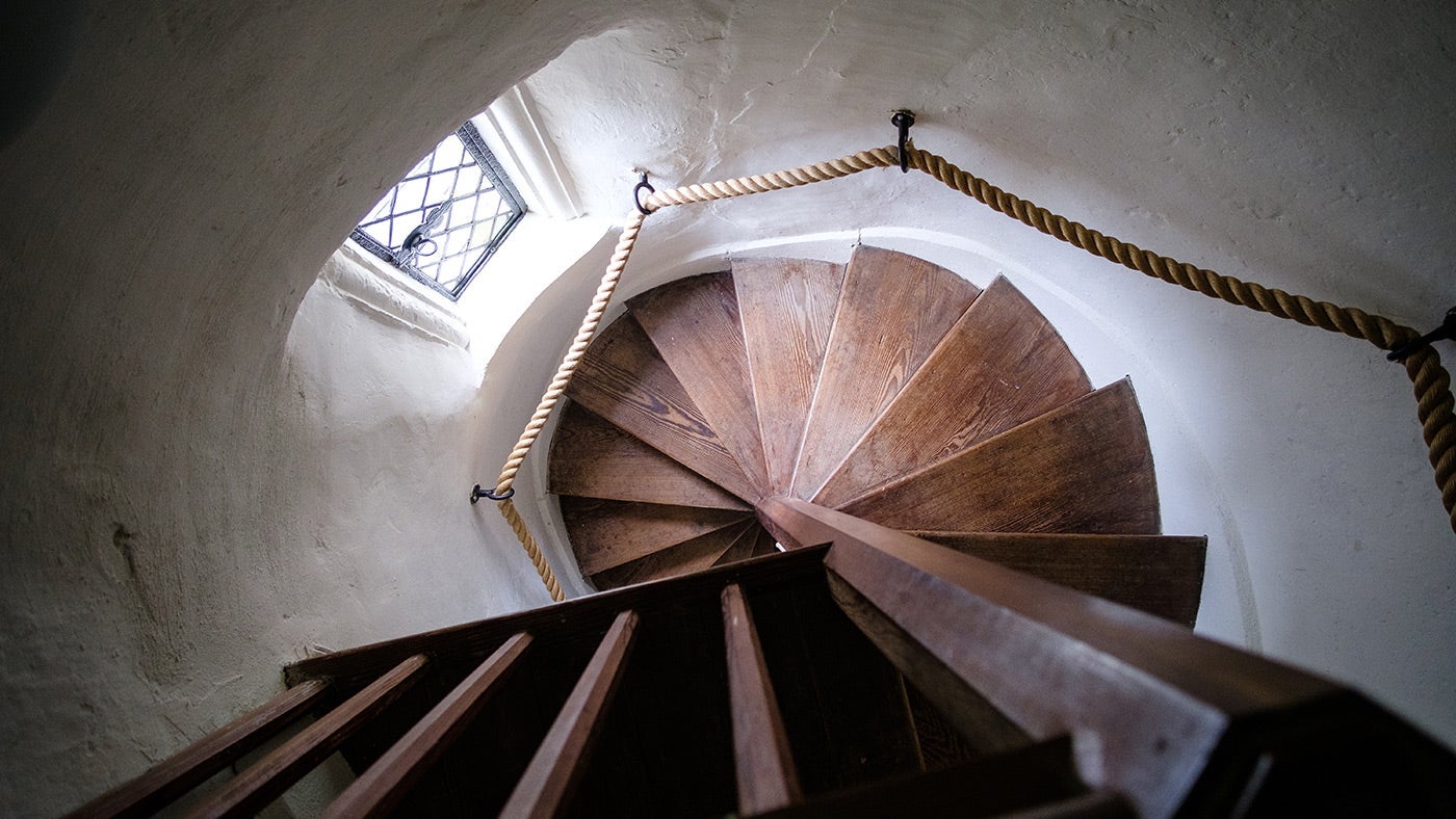 The spiral staircase at Shute Barton, Devon