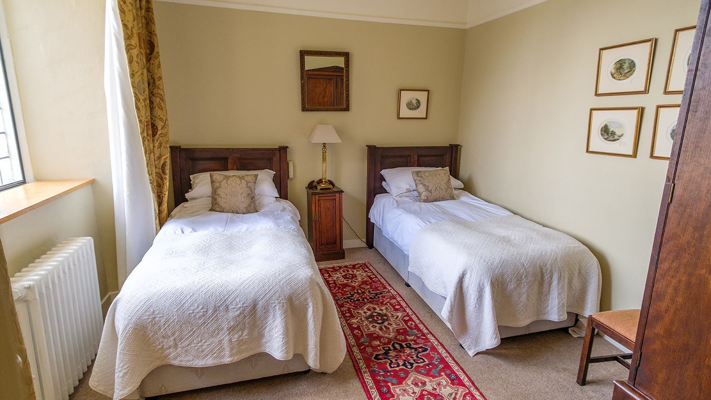 The twin bedroom at Shute Barton, Devon
