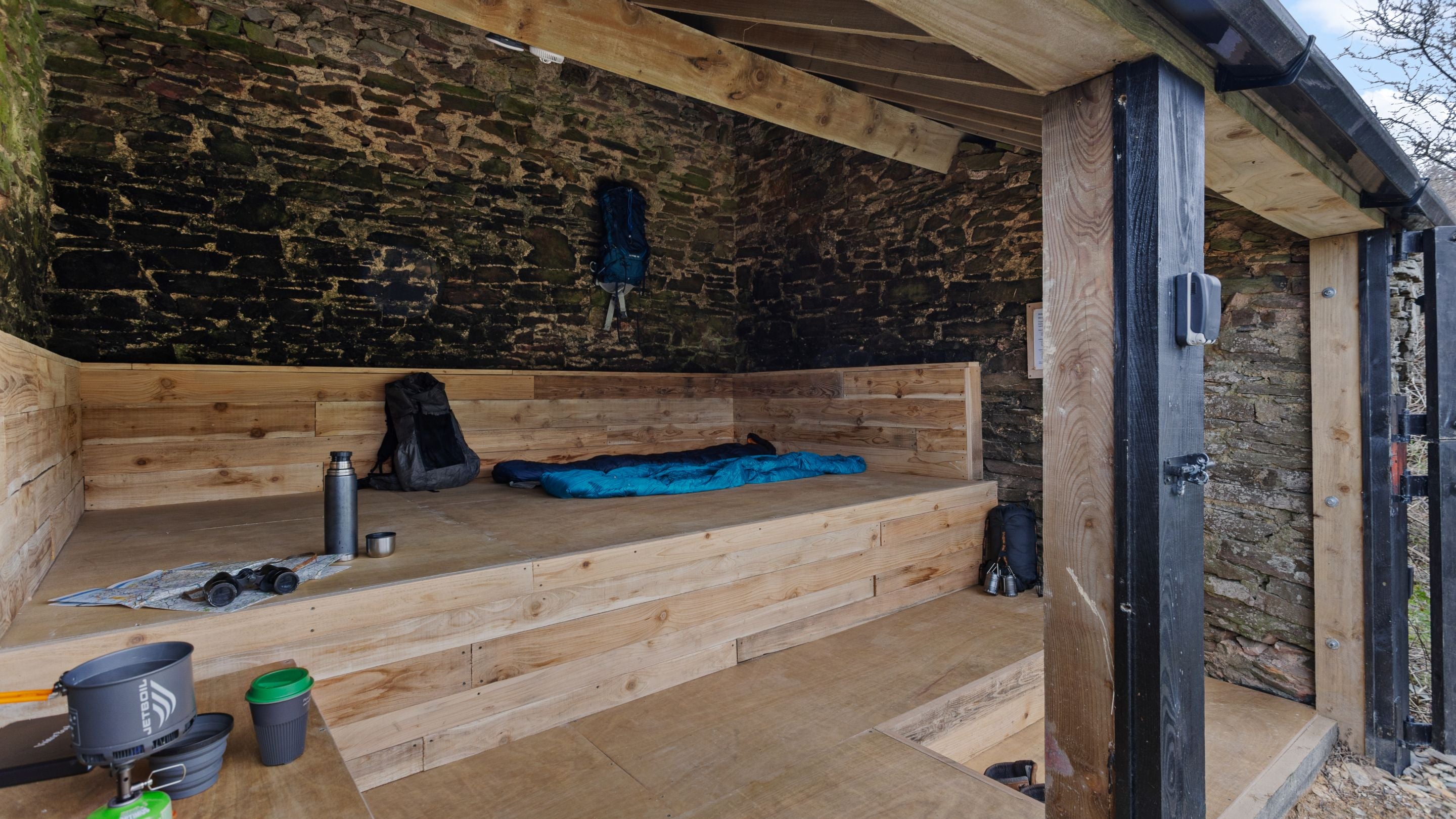 The interior sleeping platform at West Challacombe Bothy, Devon