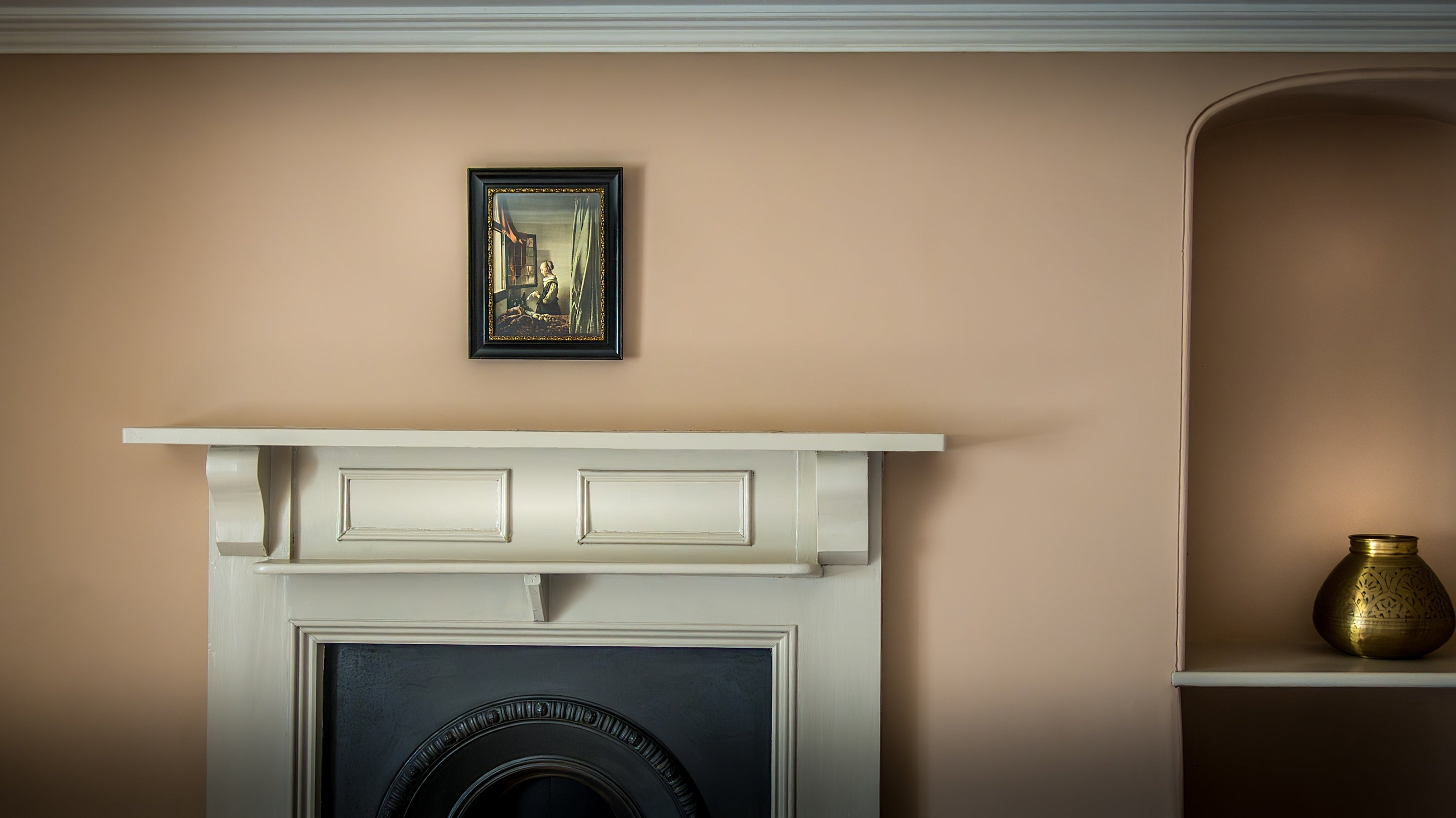 The fireplace in the twin bedroom at West Challacombe Manor, Devon