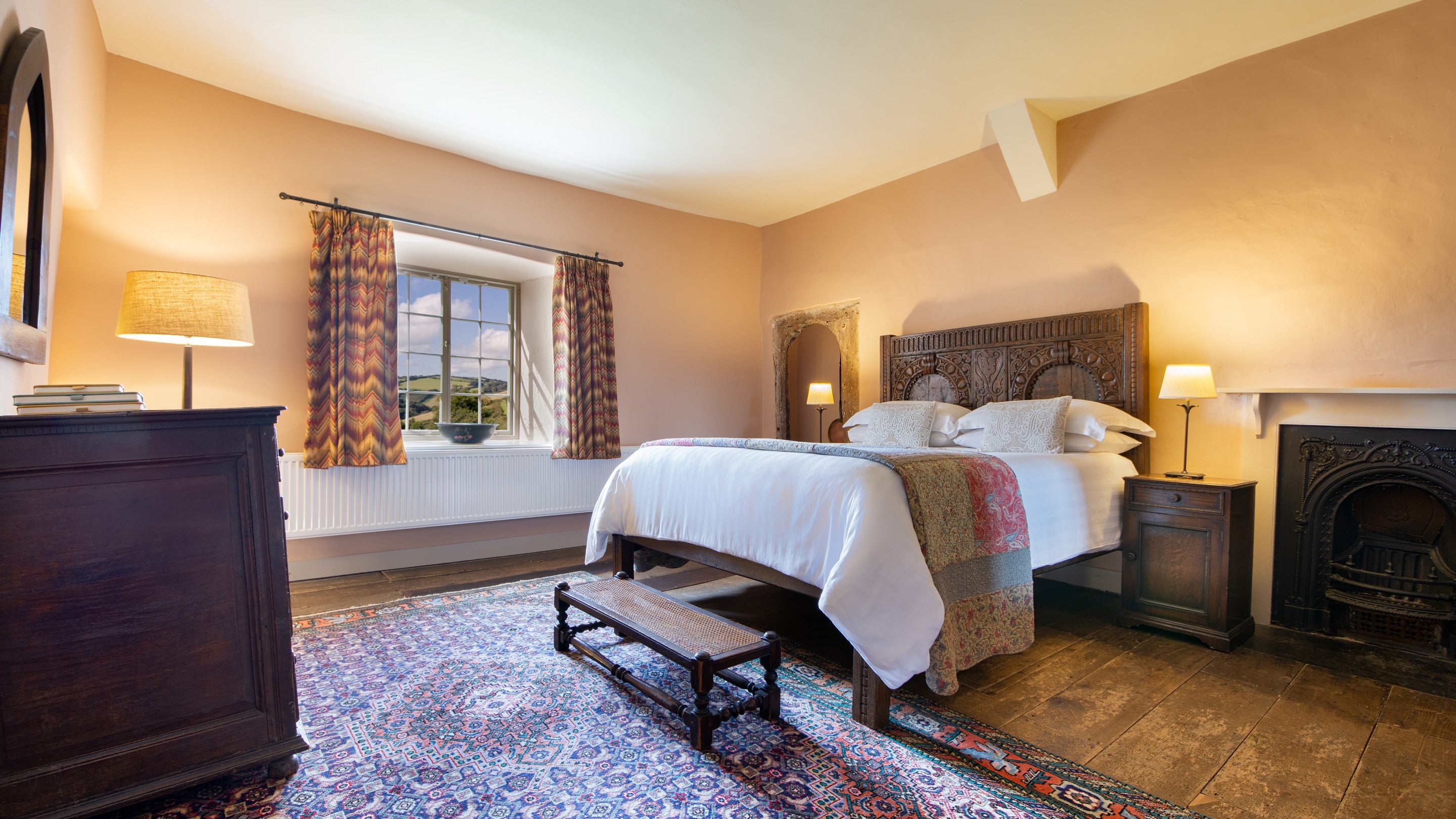 The double bedroom at West Challacombe Manor, Devon