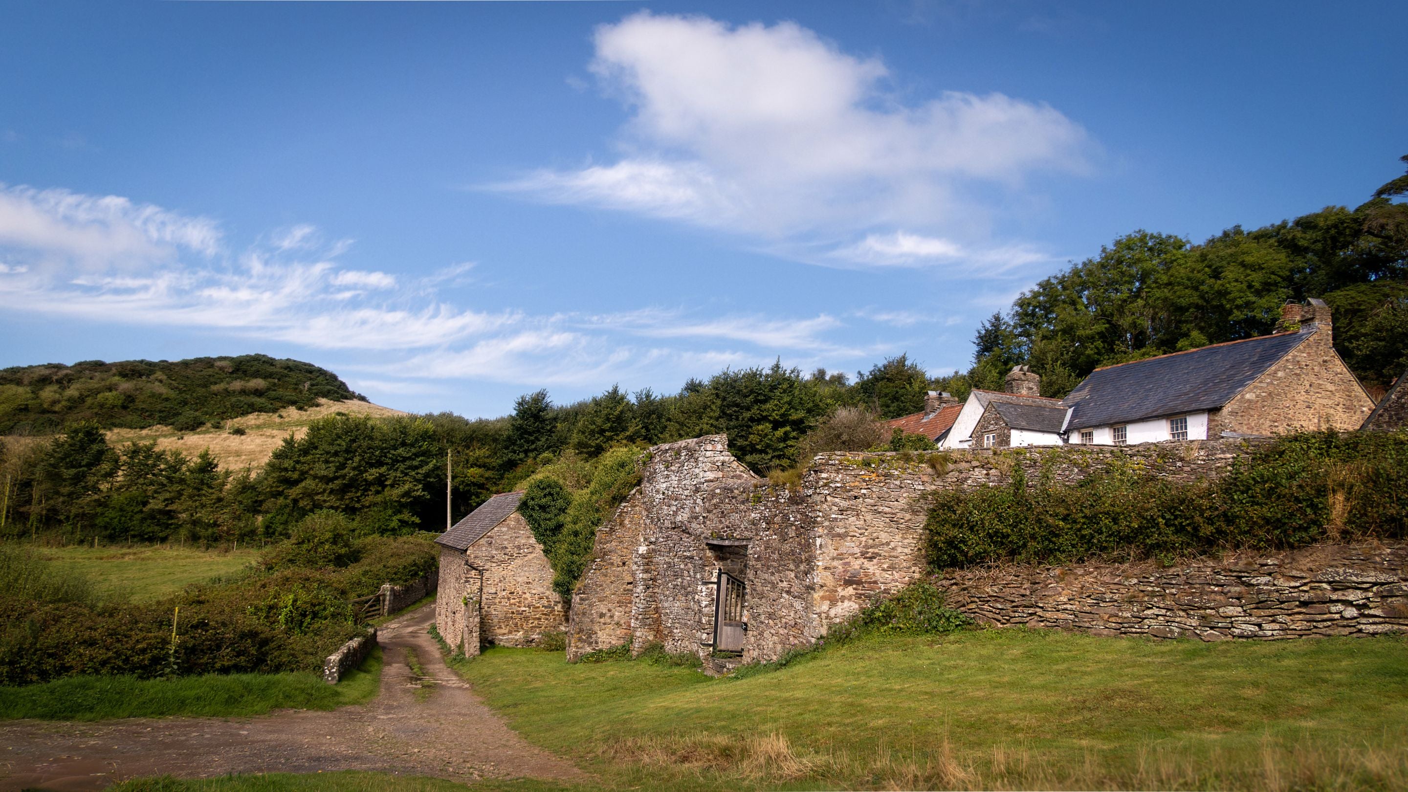 The entrance to the courtyard that leads to West Challacombe Manor's main entrance, Devon