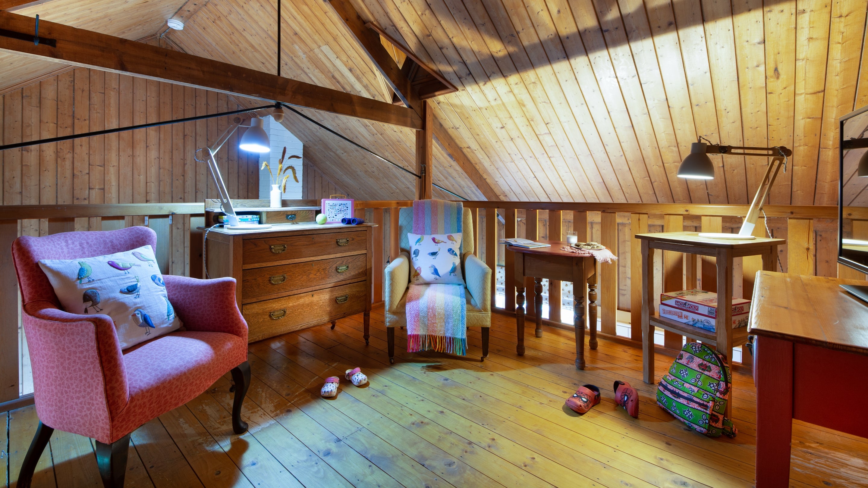 The gallery above the kitchen and dining room at 2 Heathland Cottages, Dorset
