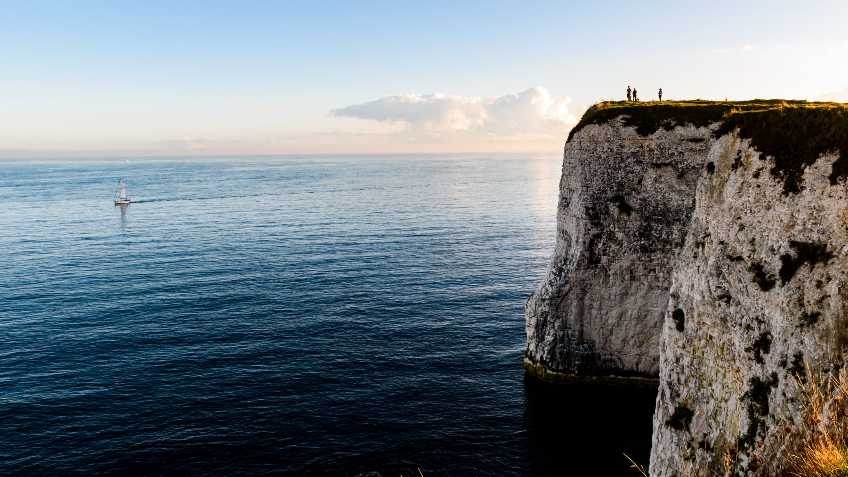 Walkers on the South West coast path to Old Harry, Studland Bay, Dorset