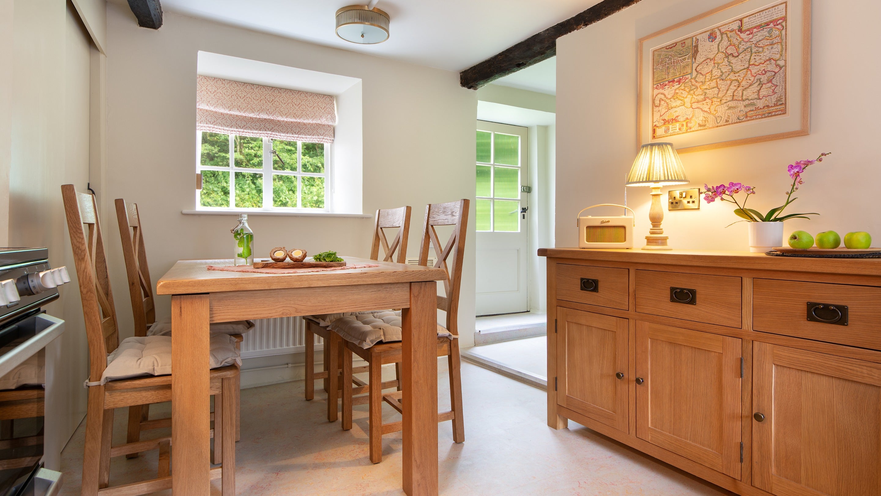 The open-plan kitchen and dining room at Beech Cottage, Dorset