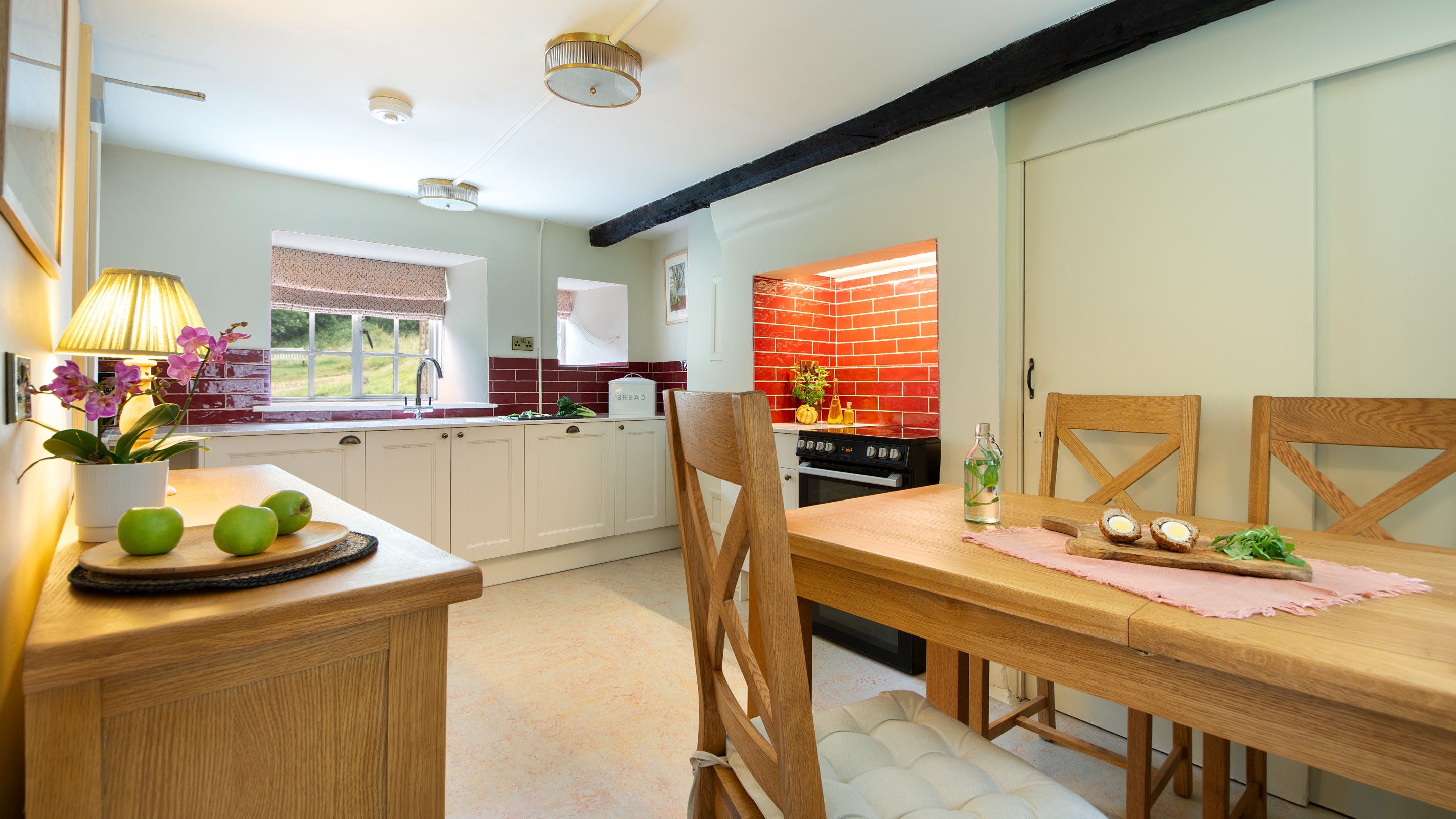 The open-plan kitchen and dining room at Beech Cottage, Dorset