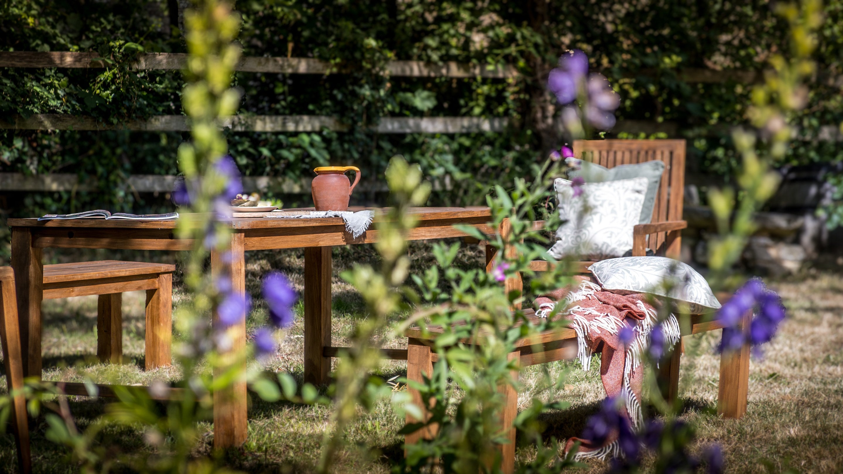 The dining furniture in the garden at Boar Mill Cottage, Dorset